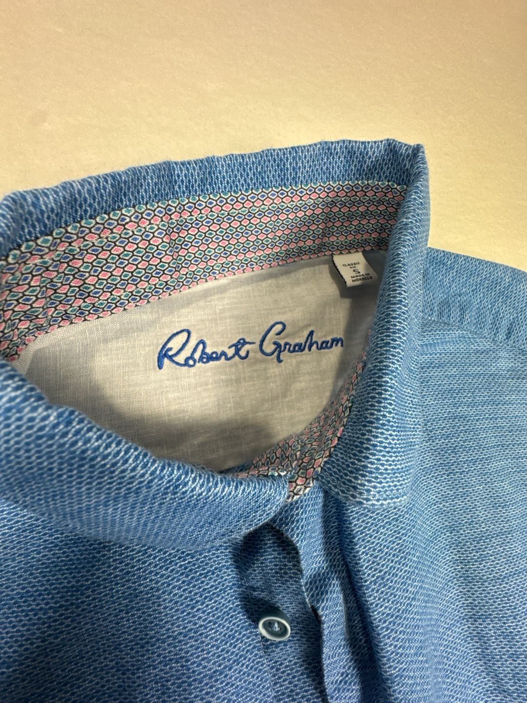 Robert Graham Button-Up Shirt Size S Blue Linen Cotton Long Sleeve 3