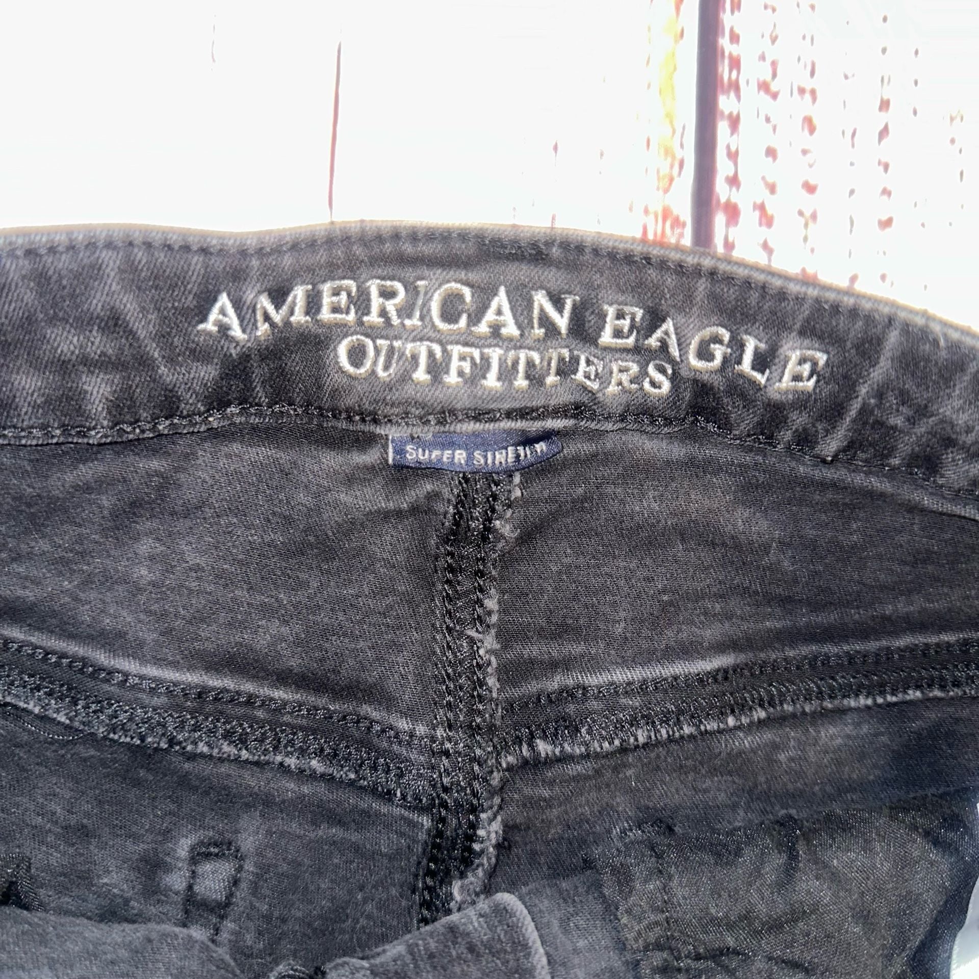 Retro American Eagle Jeans Size 10 Long Black Distressed Skinny 5