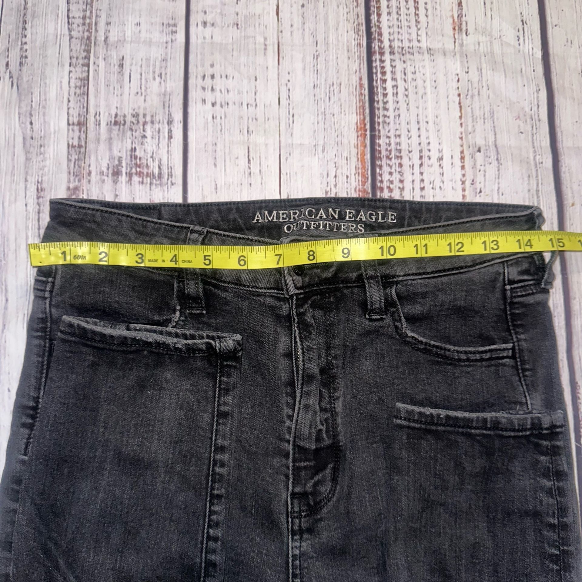 Retro American Eagle Jeans Size 10 Long Black Distressed Skinny 6
