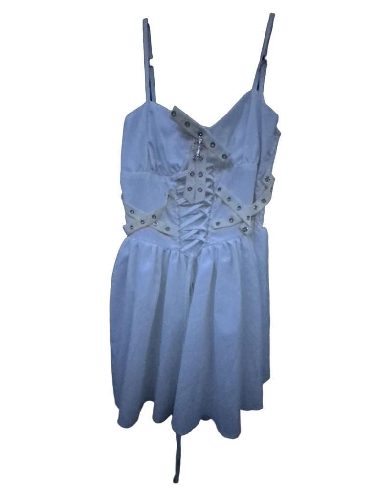 Gothic White Lace Up Spaghetti Strap Corset Mini Dress 2