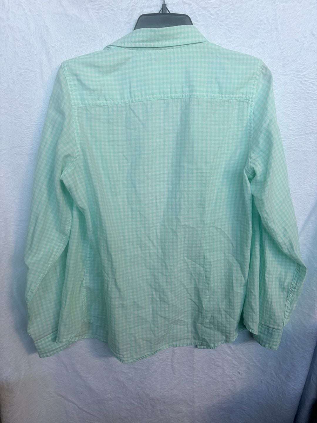 LL Bean Button Up Shirt Size M Reg Green White Gingham Long Sleeve 6