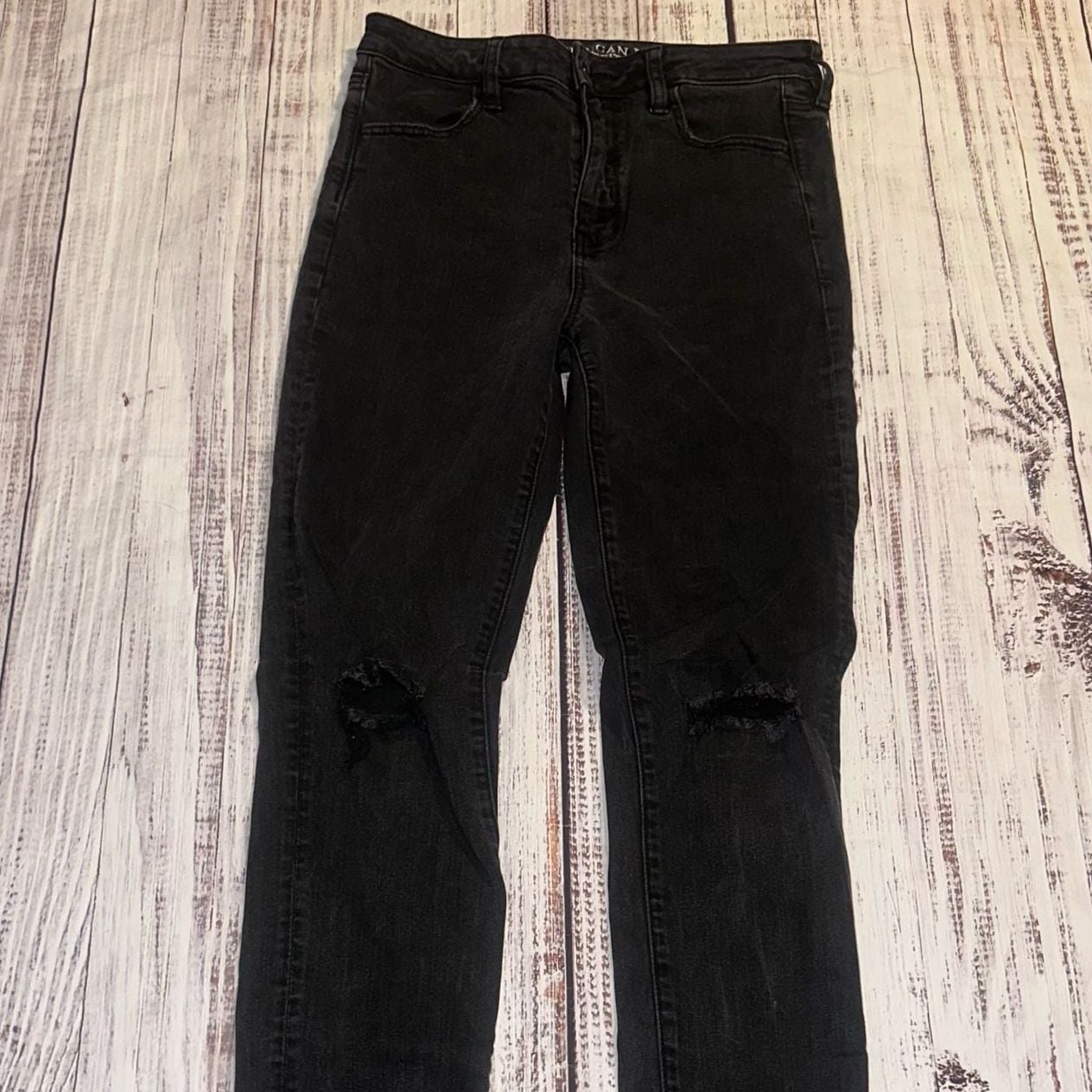 Retro American Eagle Jeans Size 10 Long Black Distressed Skinny 2