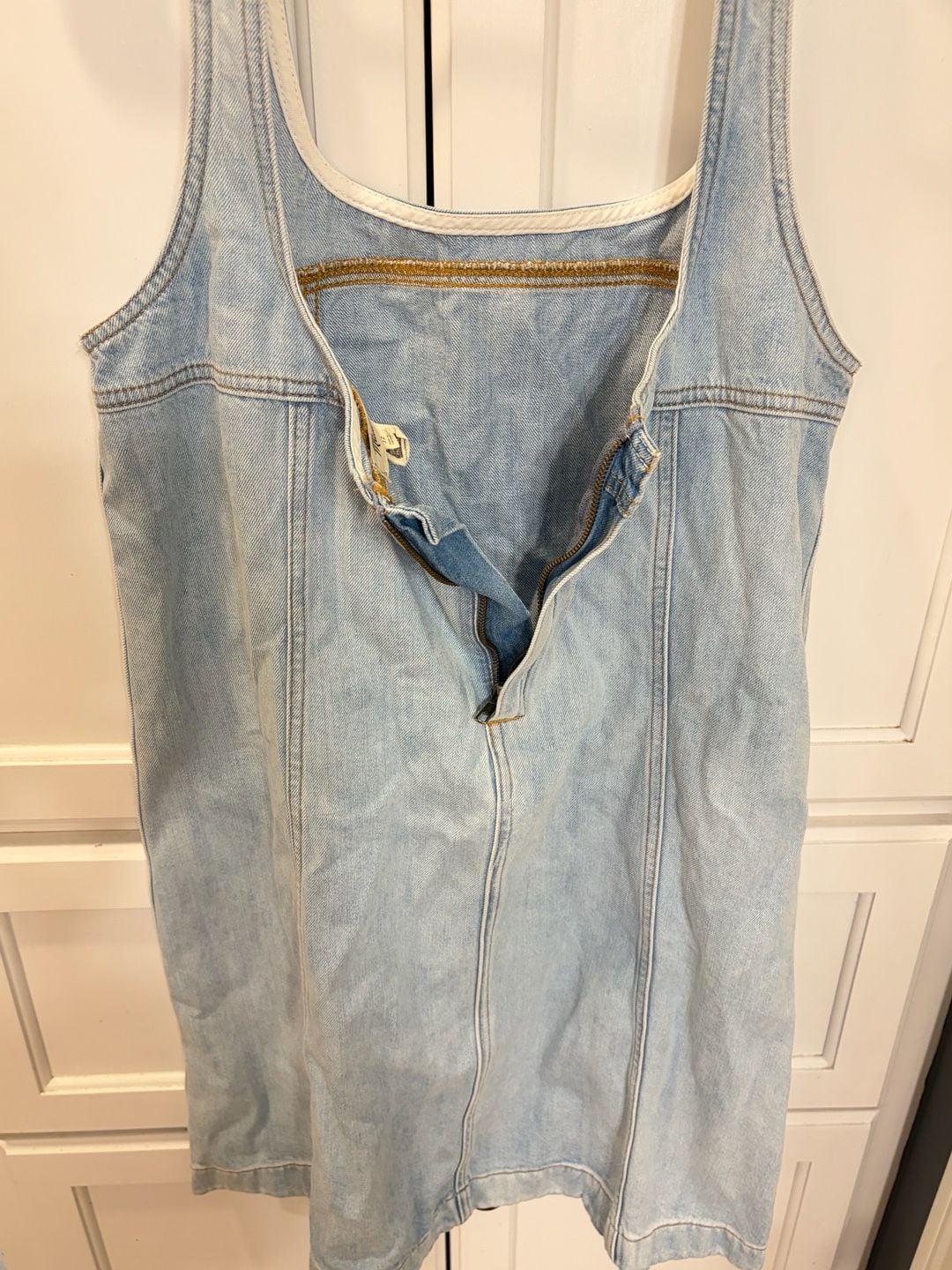 Madewell Denim Mini Dress Size 12 Light Wash Square Neck Sleeveless Cotton Shift 7