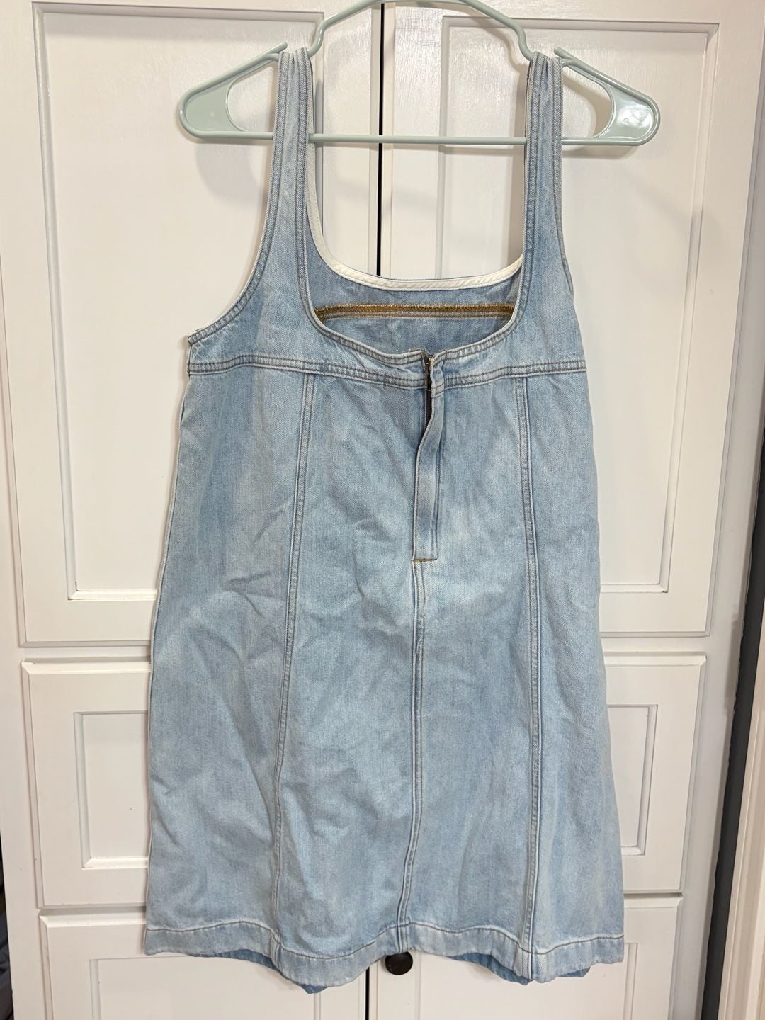 Madewell Denim Mini Dress Size 12 Light Wash Square Neck Sleeveless Cotton Shift 8