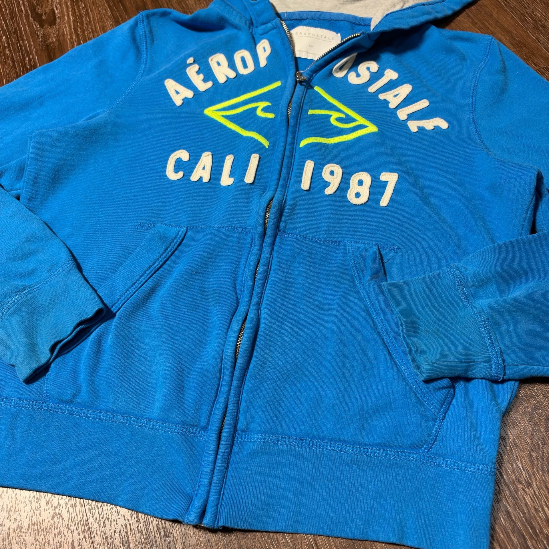 Essential Vintage Aeropostale Zip-Up Hoodie Size S Blue Cali Graphic Sweatshirt 7