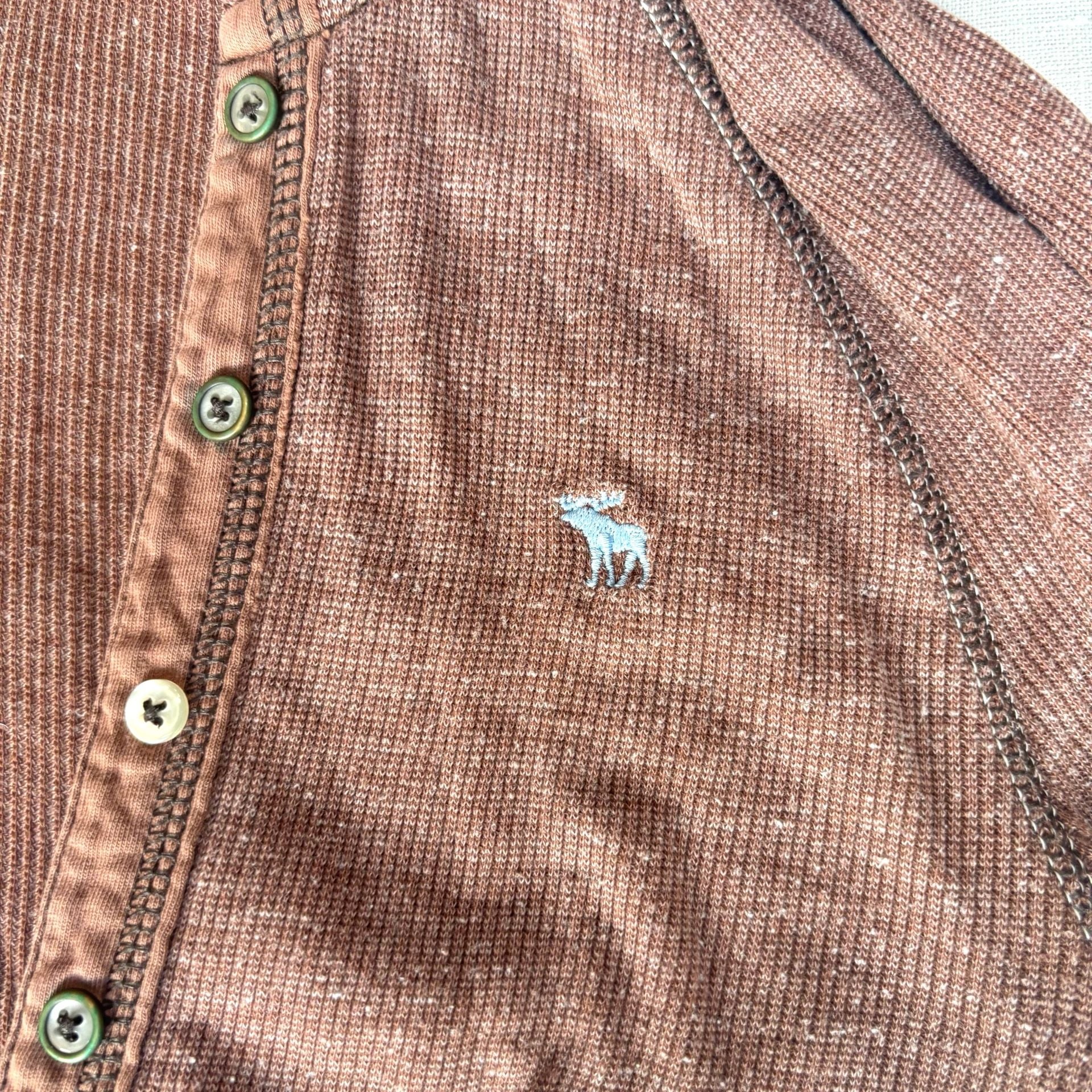 Vintage Abercrombie & Fitch Thermal Henley Hoodie Size M Brown 4