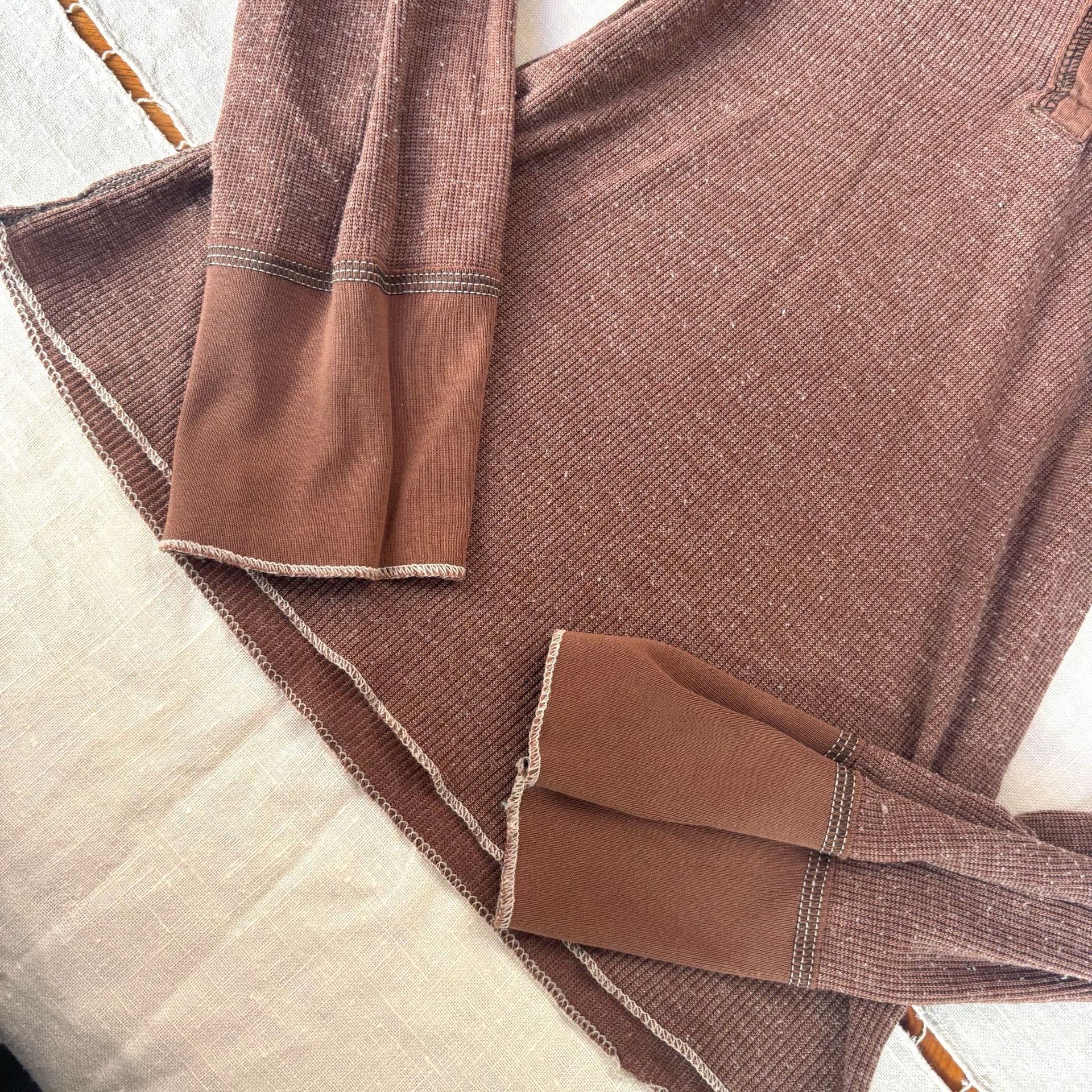 Vintage Abercrombie & Fitch Thermal Henley Hoodie Size M Brown 5