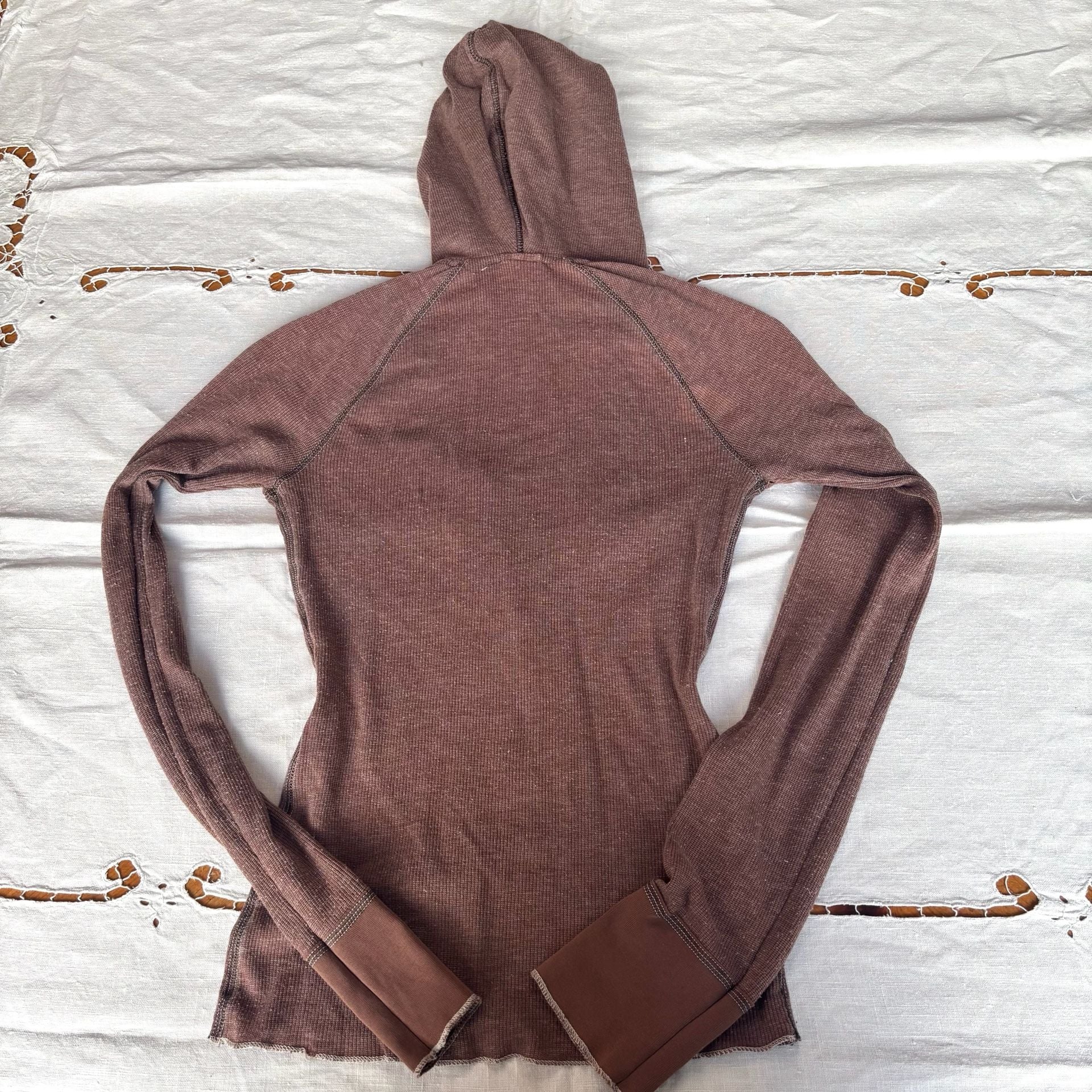 Vintage Abercrombie & Fitch Thermal Henley Hoodie Size M Brown 6