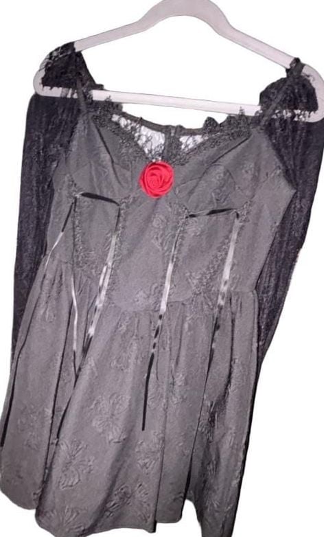 Gothic Black Rose Lace Spaghetti Strap Mini Dress 1
