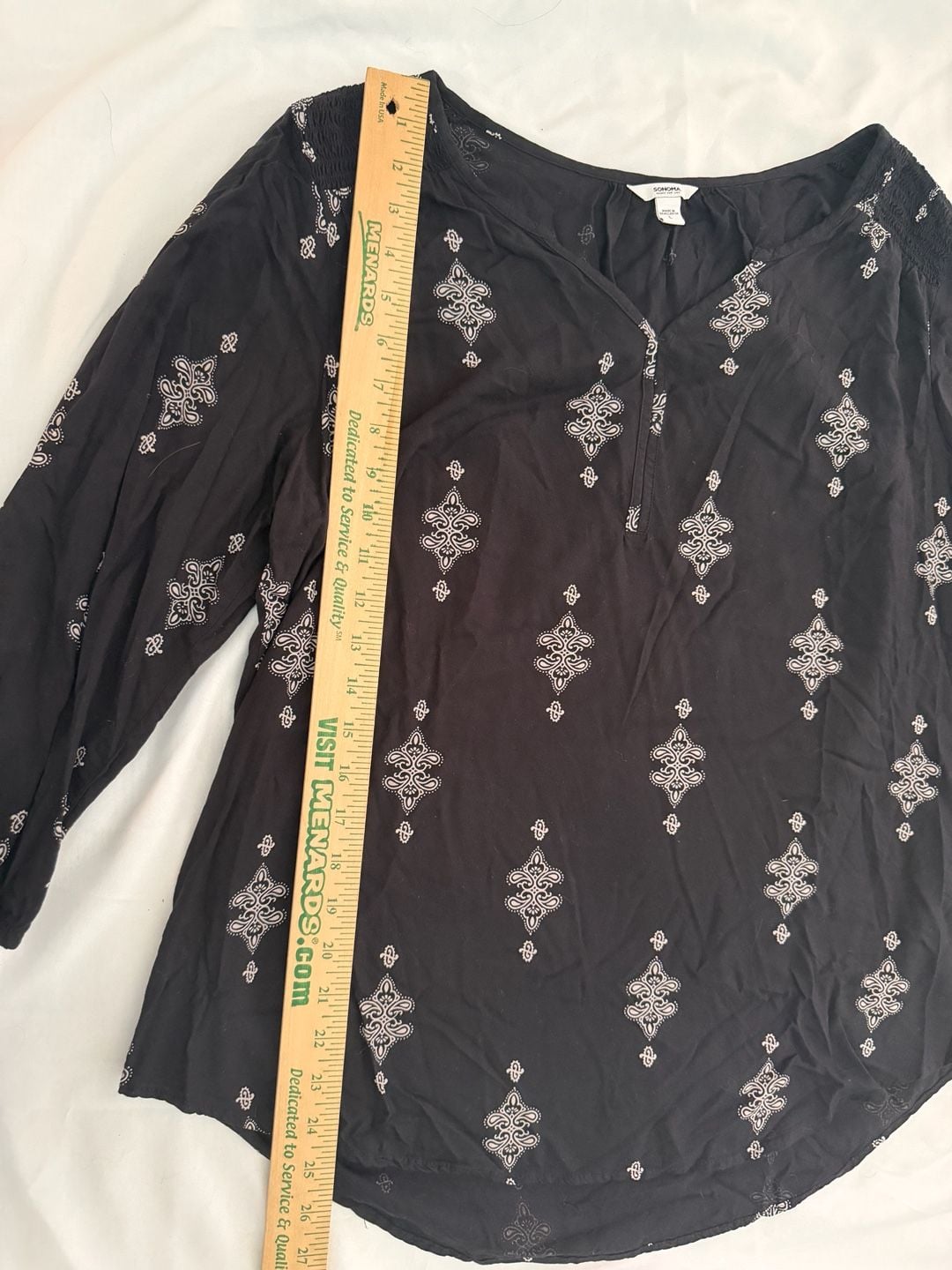 Sonoma Goods For Life Black Embroidered Printed Blouse Size L Boho Top 7