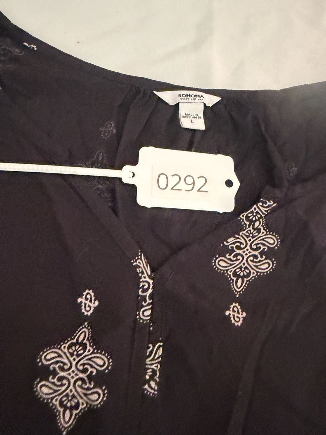 Sonoma Goods For Life Black Embroidered Printed Blouse Size L Boho Top 12
