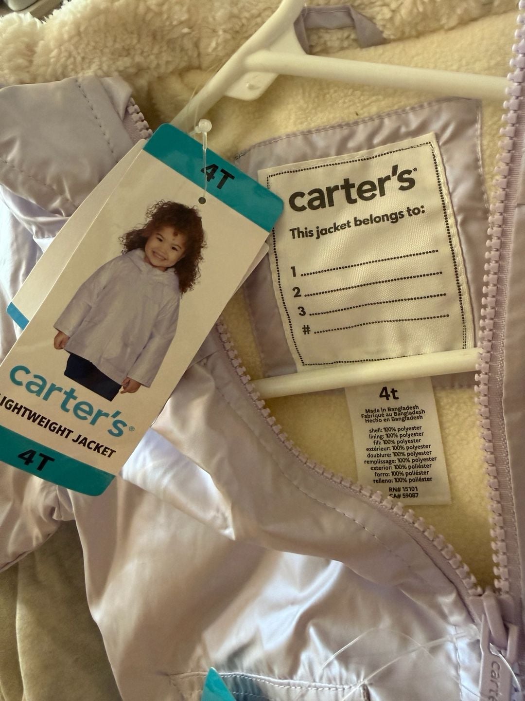 Carter's Lightweight Jacket Size 4T Lavender Fleece Lined 4