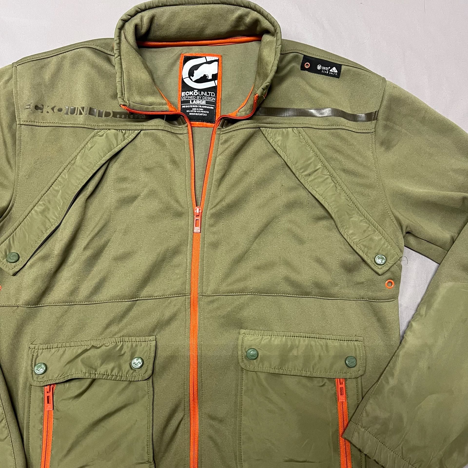 Ecko Unltd. Jacket Size Large Olive Green Full Zip Utility Track Jacket 5