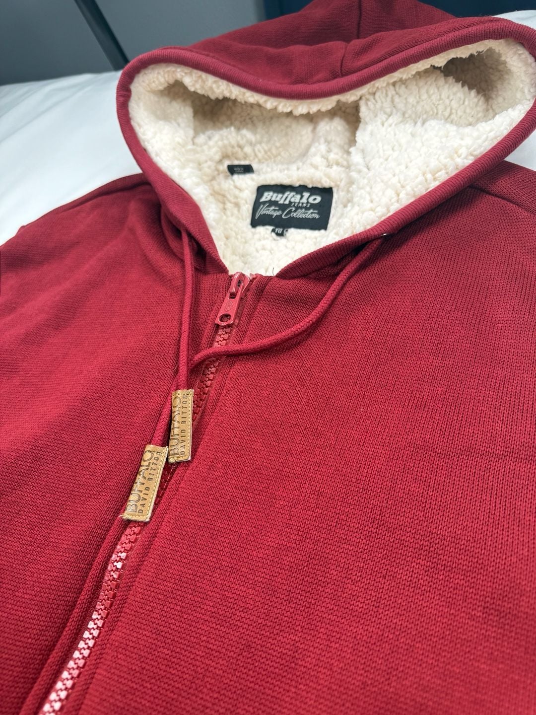 Buffalo David Bitton Full Zip Sherpa Lined Hoodie XL Red Vintage Collection 4