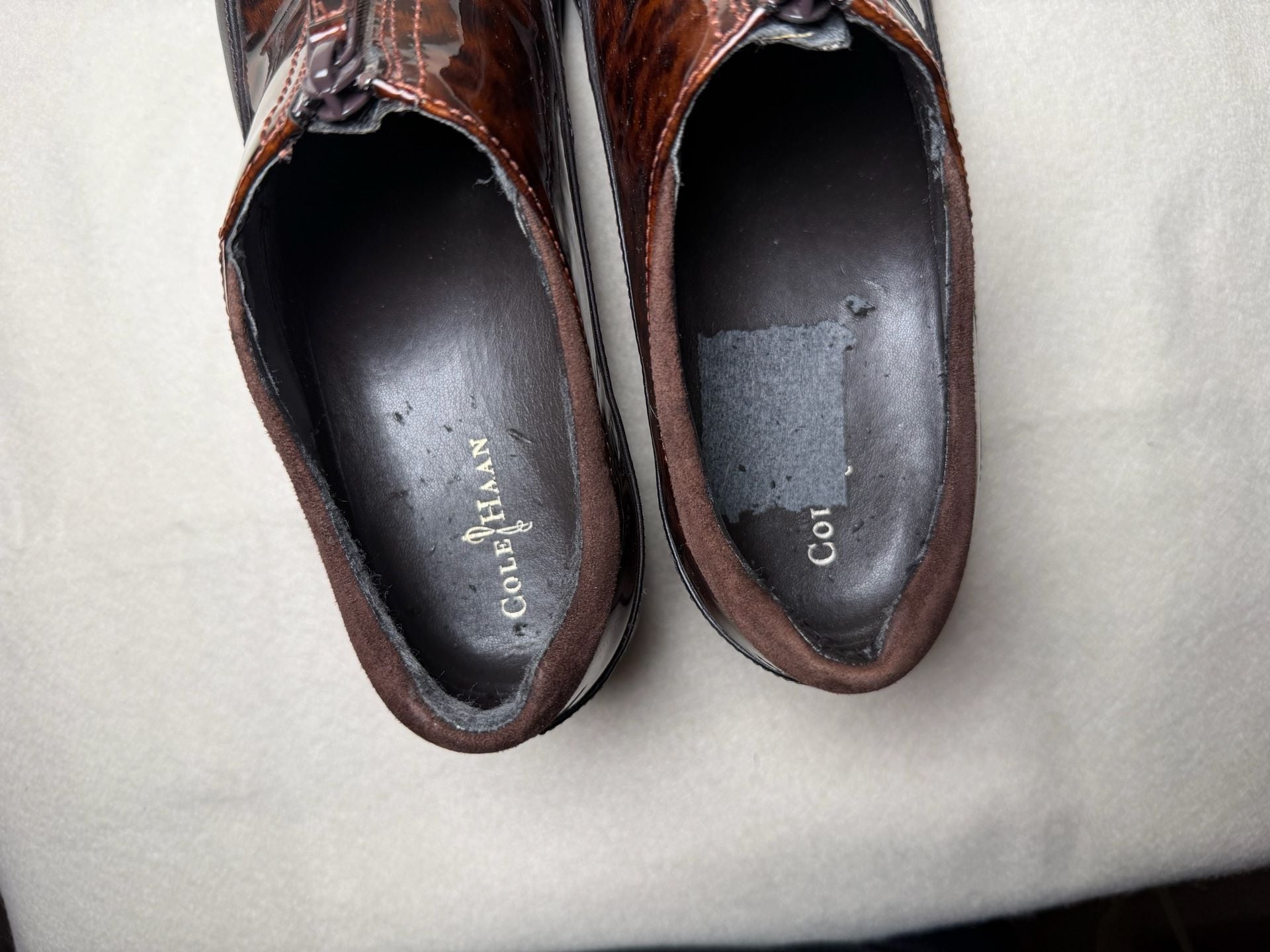 Cole Haan Nike Air Luna Brown Patent Leather Zip Waterproof Shoes 7
