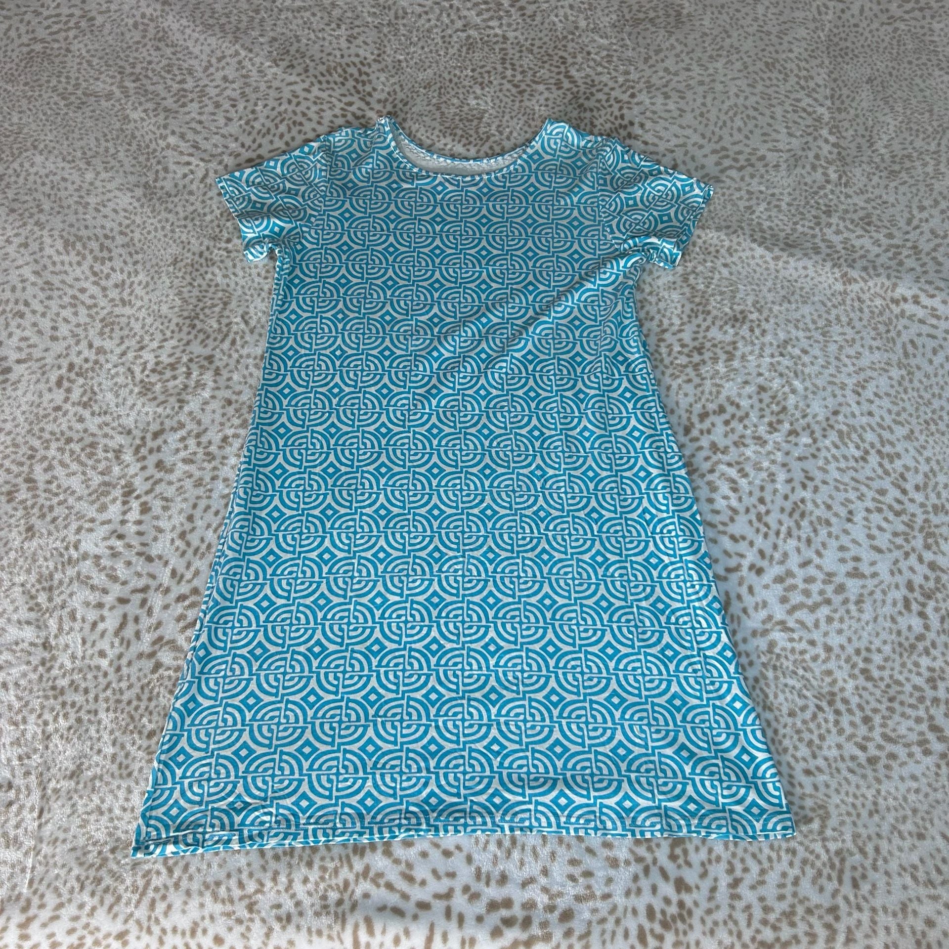 Joyous & Free Dress Size L Blue Geometric Print Beaded Neck 9