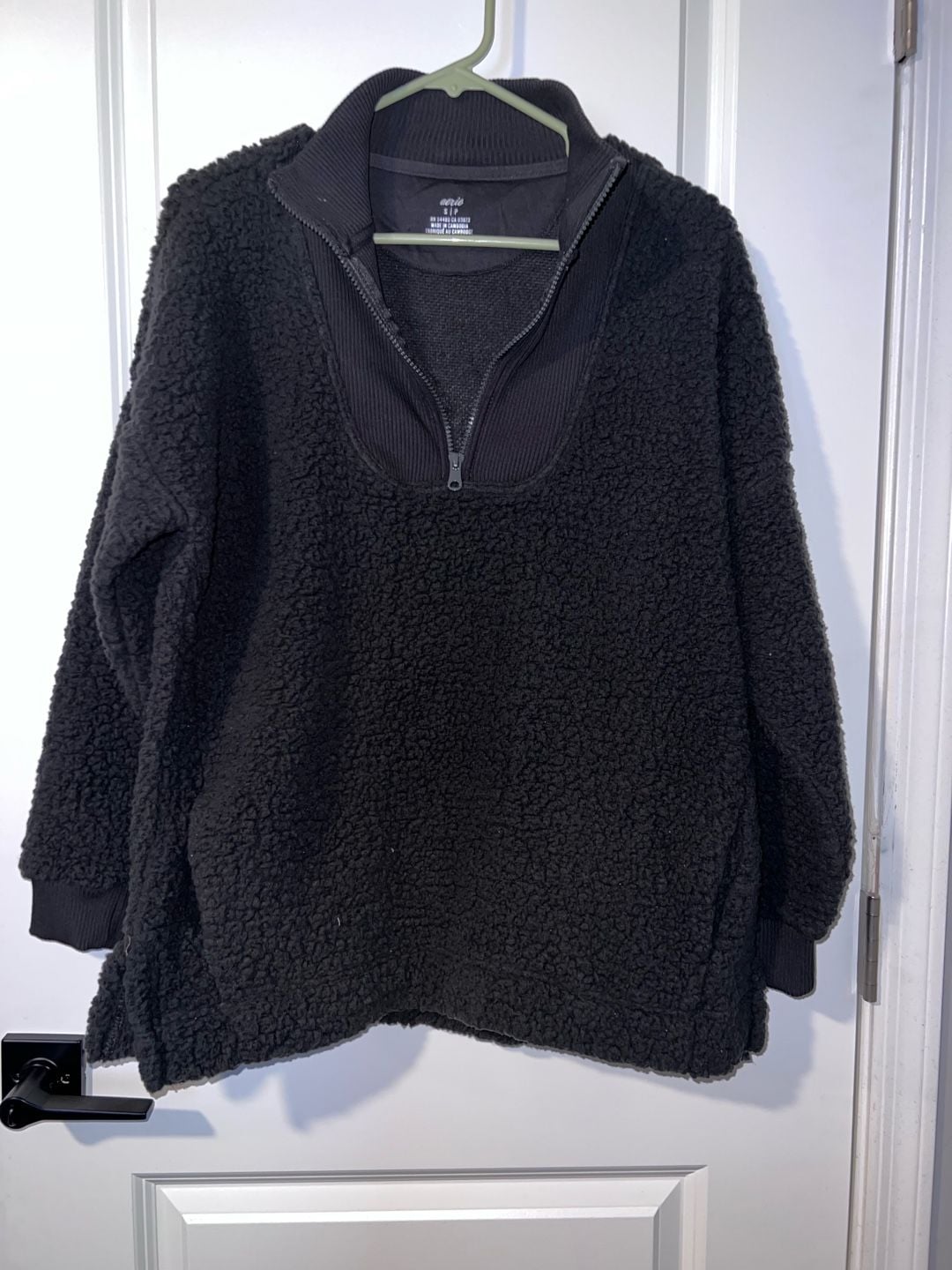 Aerie Dream Sherpa Quarter Zip Pullover Size S Black 2