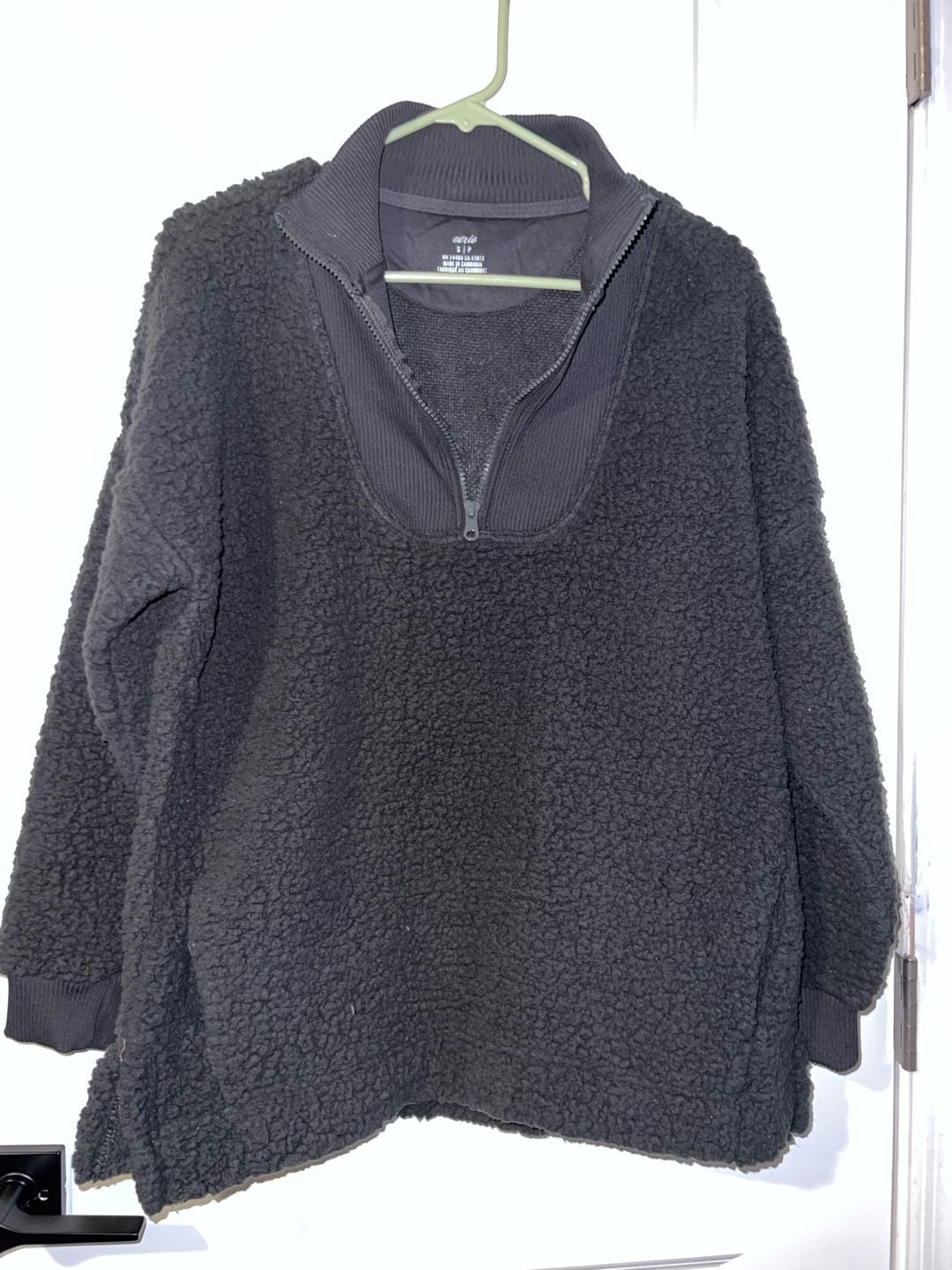 Aerie Dream Sherpa Quarter Zip Pullover Size S Black 3