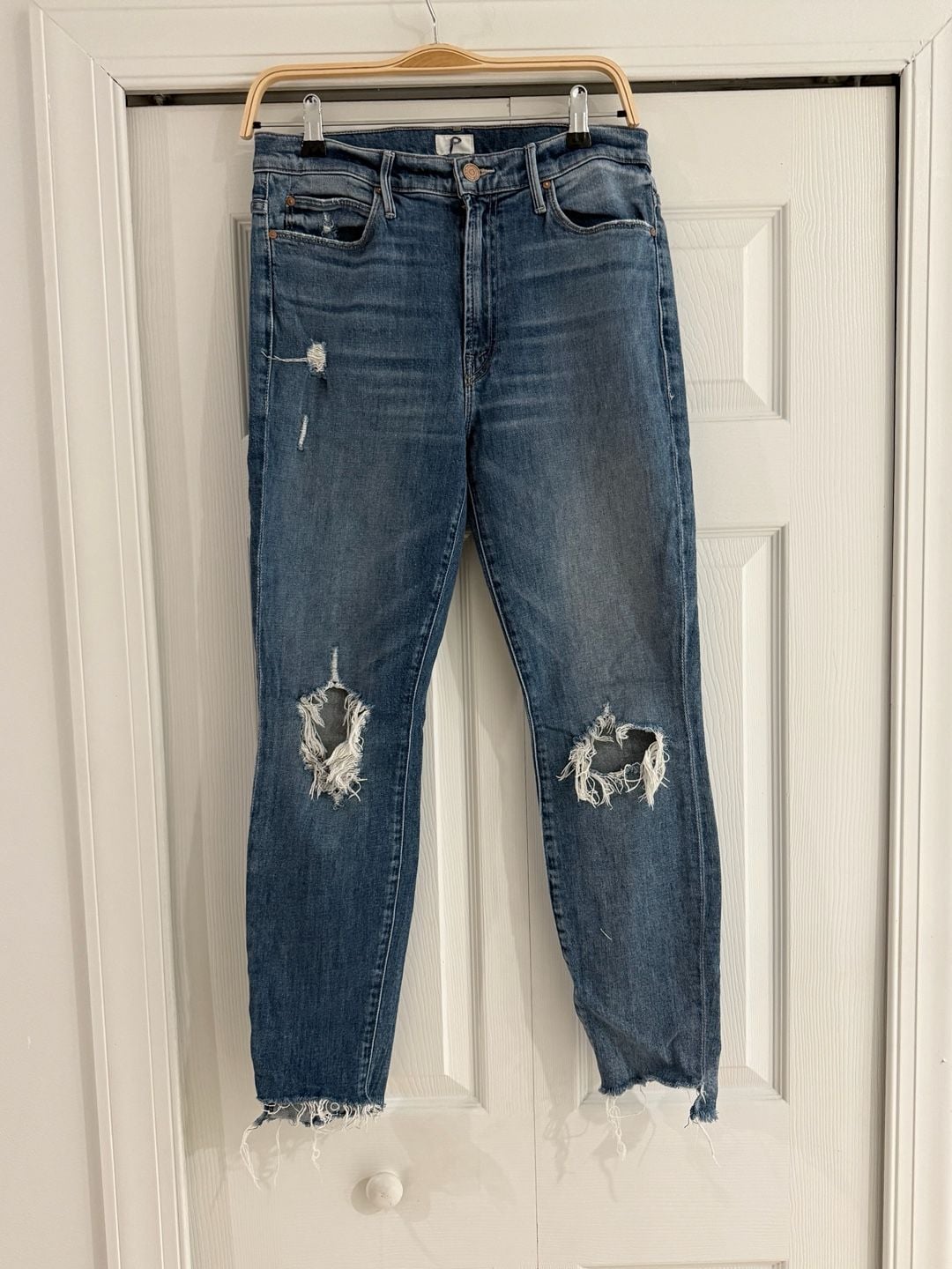 MOTHER Denim Jeans Size 30 Lightning Bolt Distressed Raw Hem 4