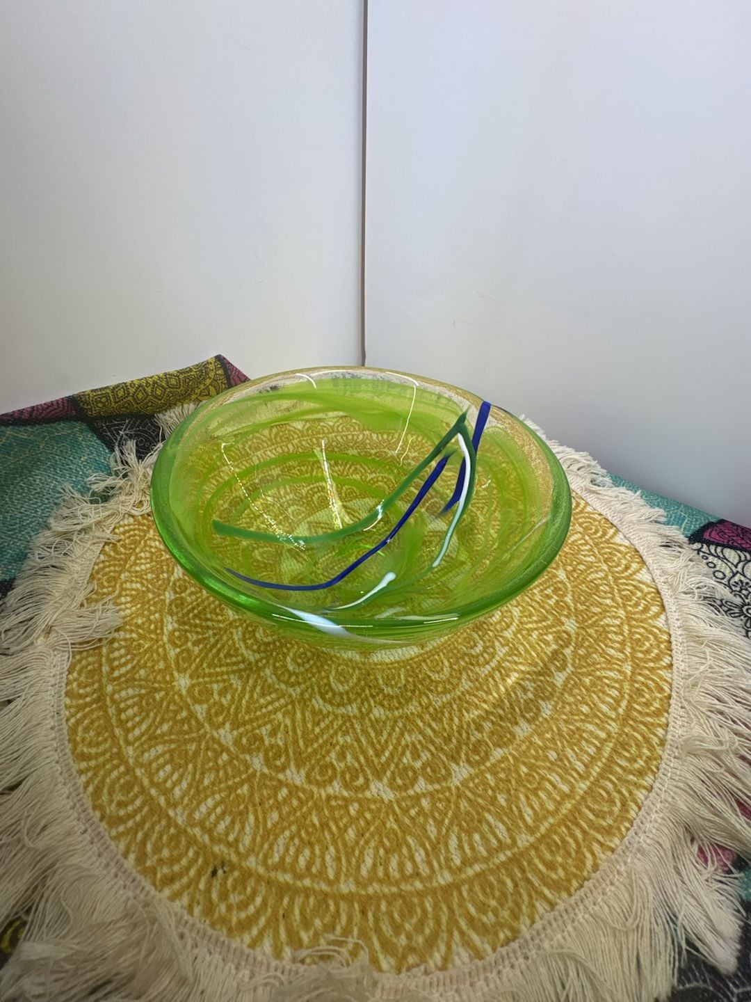 Kosta Boda Contrast Lime Green Bowl Anna Ehrner Swirl Art Glass 1