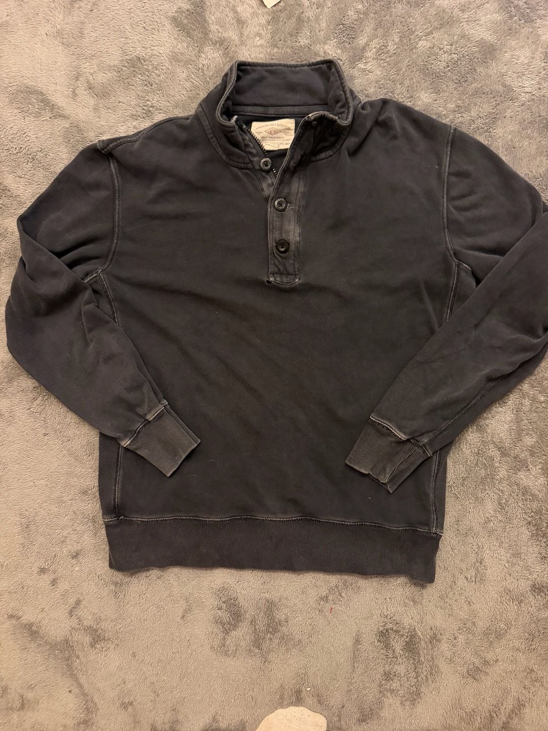 Distressed American Eagle Outfitters VINTAGE TAG Henley Sweatshirt Size L Black 2