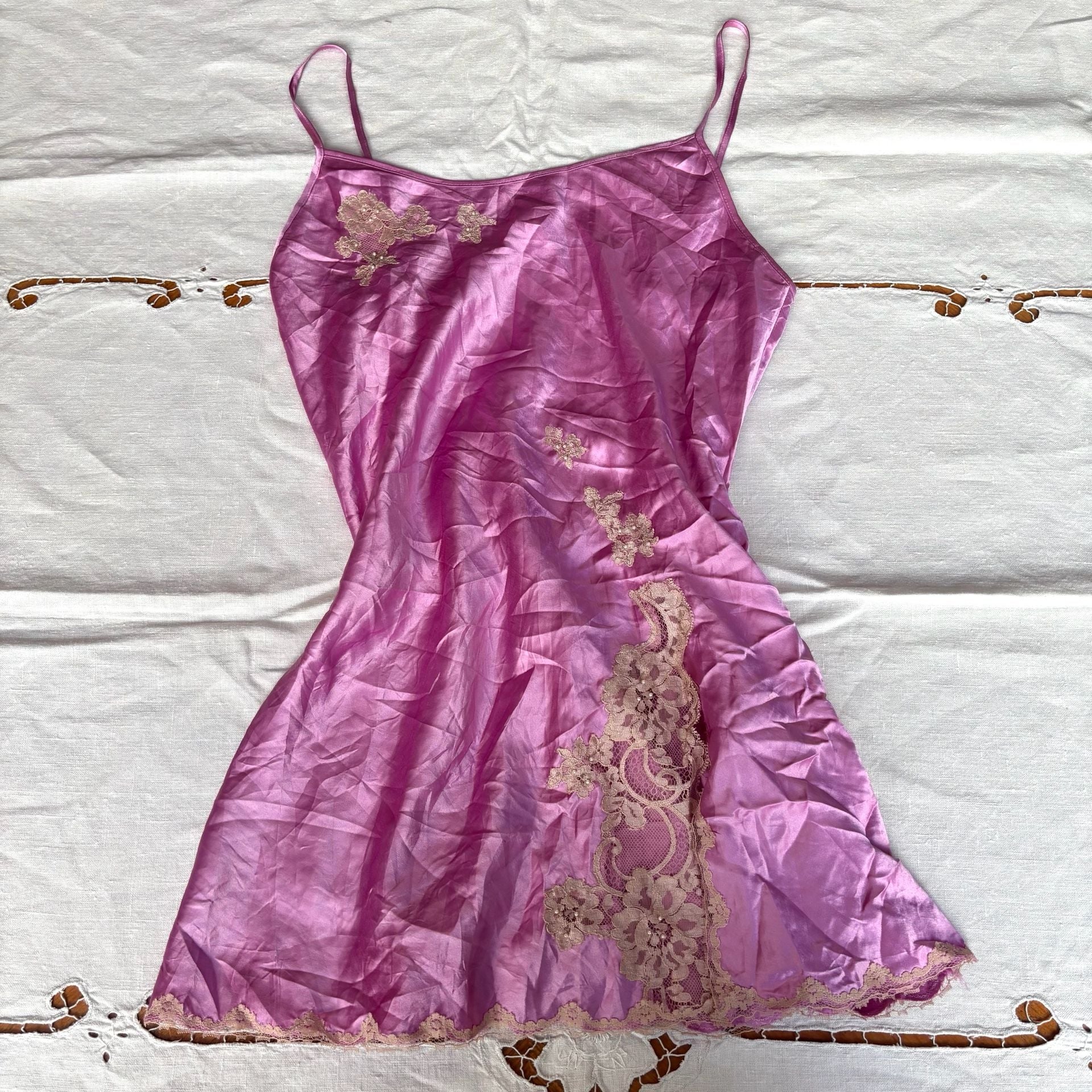 Victoria's Secret Slip Dress Size S Purple Satin Lace 1