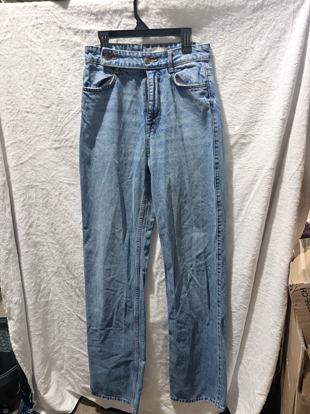 Zara High Rise Straight Leg Jeans Blue 2