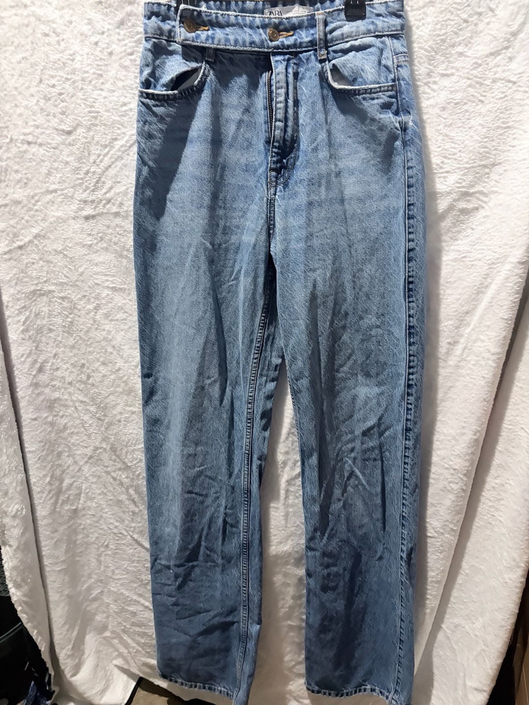 Zara High Rise Straight Leg Jeans Blue 3