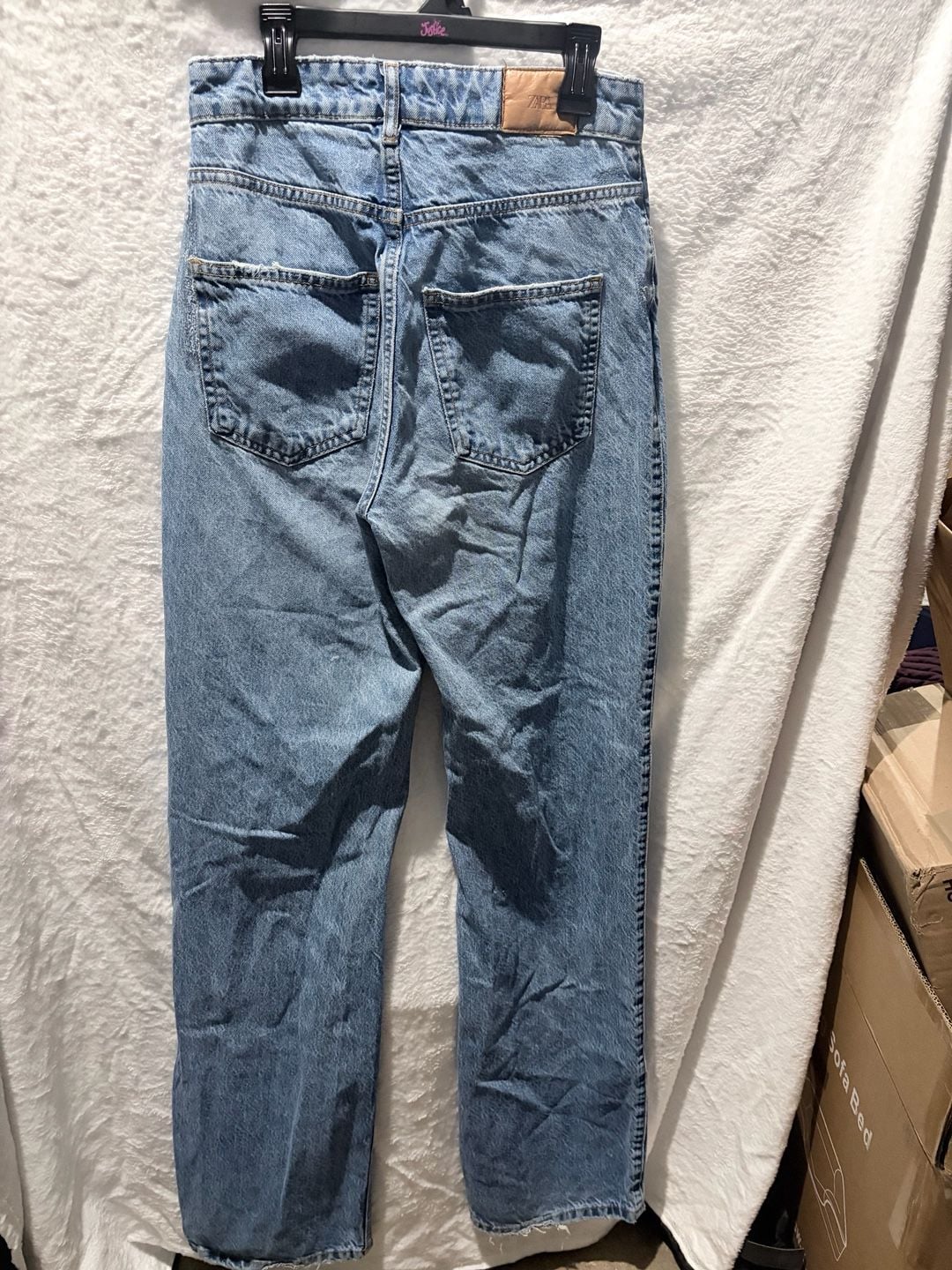 Zara High Rise Straight Leg Jeans Blue 4