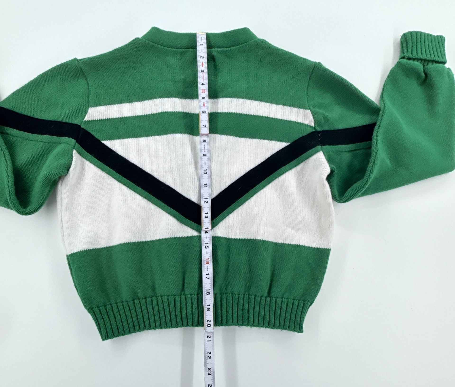 Vintage Dehen USA Varsity Cardigan M Green Chevron Stripe Sweater 4
