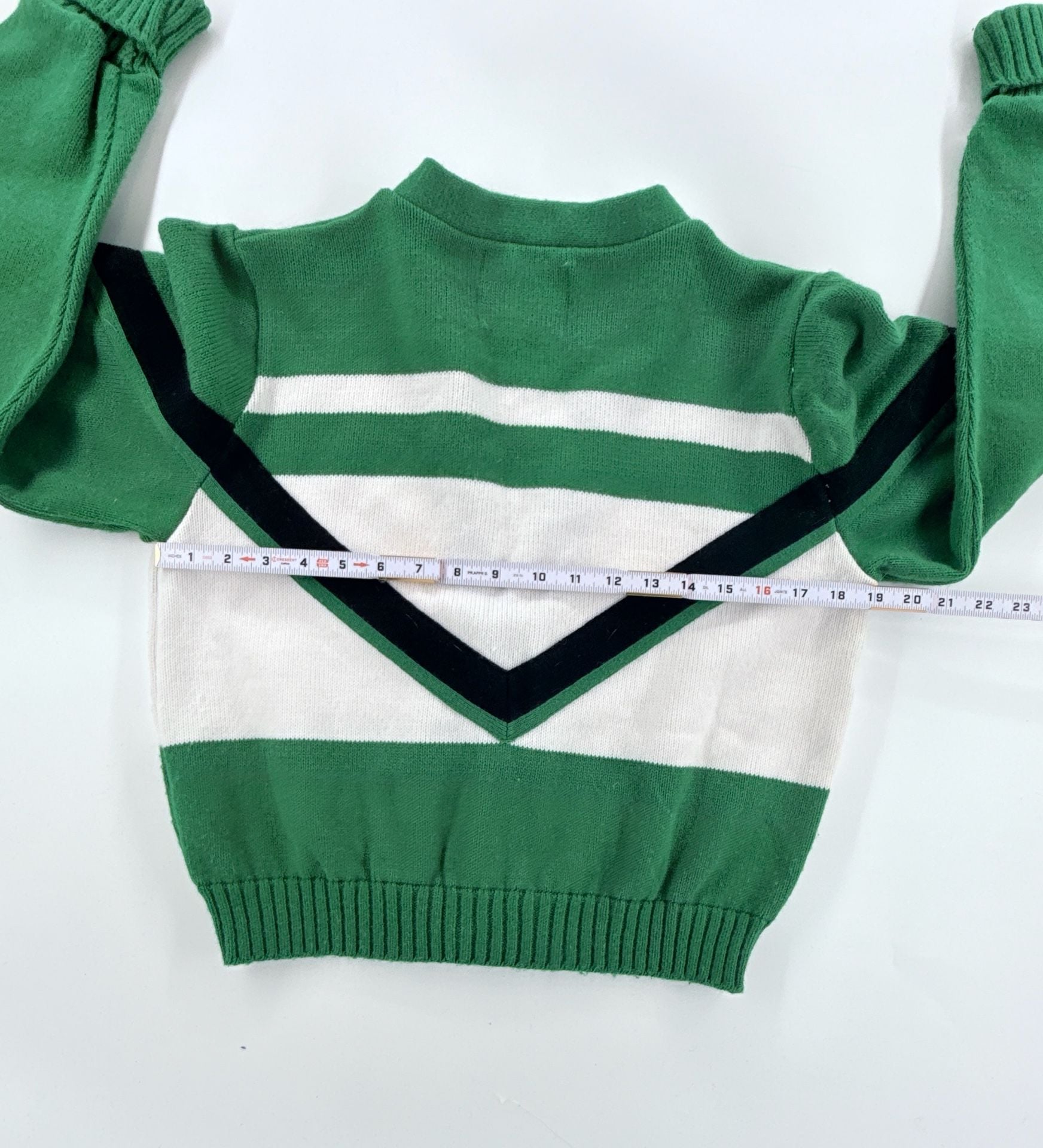 Vintage Dehen USA Varsity Cardigan M Green Chevron Stripe Sweater 5