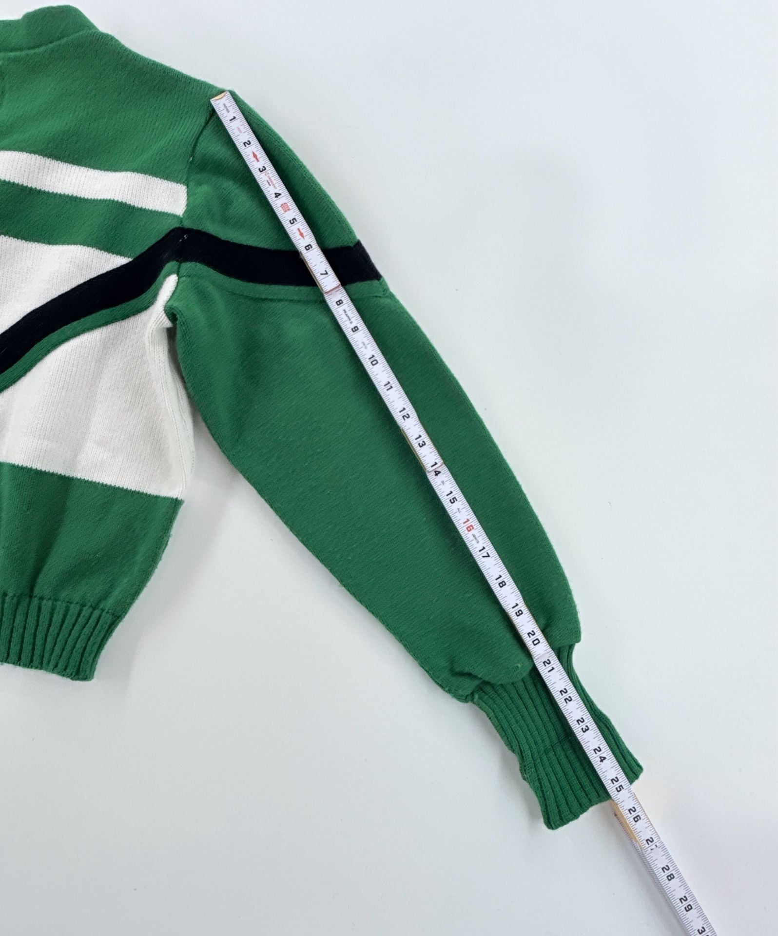 Vintage Dehen USA Varsity Cardigan M Green Chevron Stripe Sweater 6