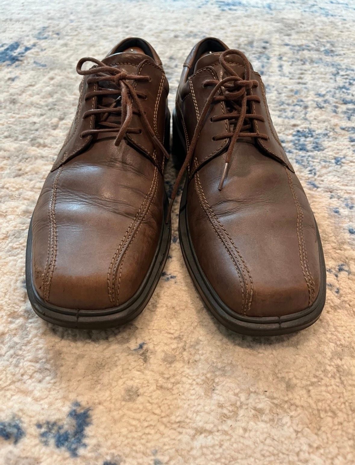 Ecco Helsinki Bike Toe Tie Size 44 Brown Leather Oxford Dress Shoes 7