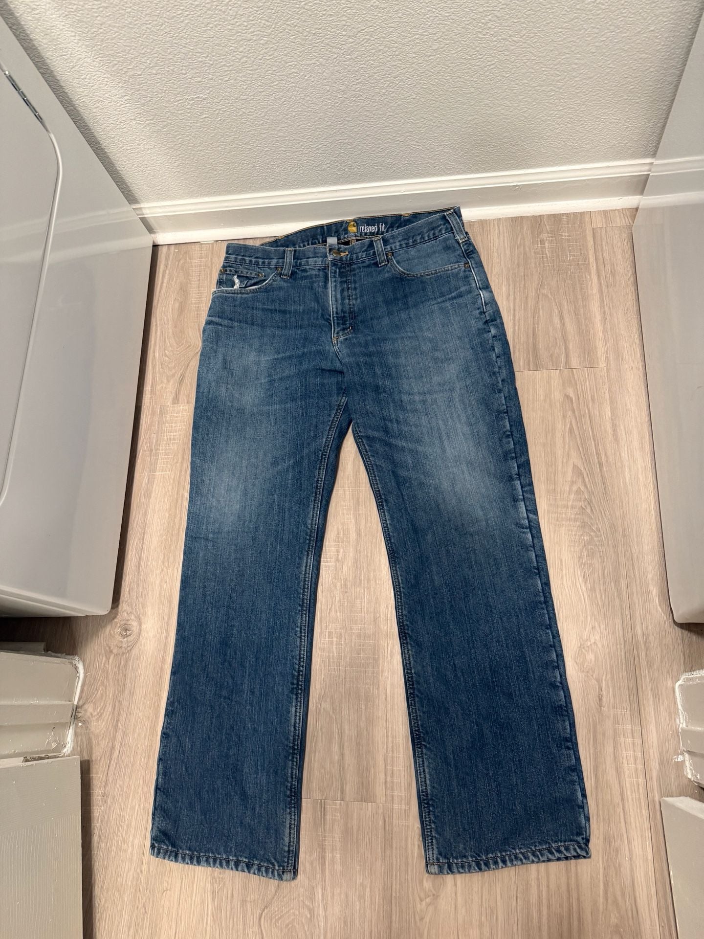 Carhartt Relaxed Fit Fleece Lined Jeans Size 36 x 32 Blue Denim Workwear 2