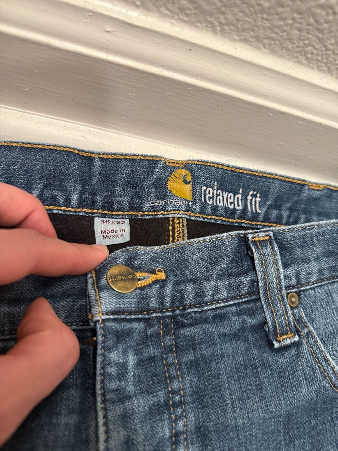 Carhartt Relaxed Fit Fleece Lined Jeans Size 36 x 32 Blue Denim Workwear 3