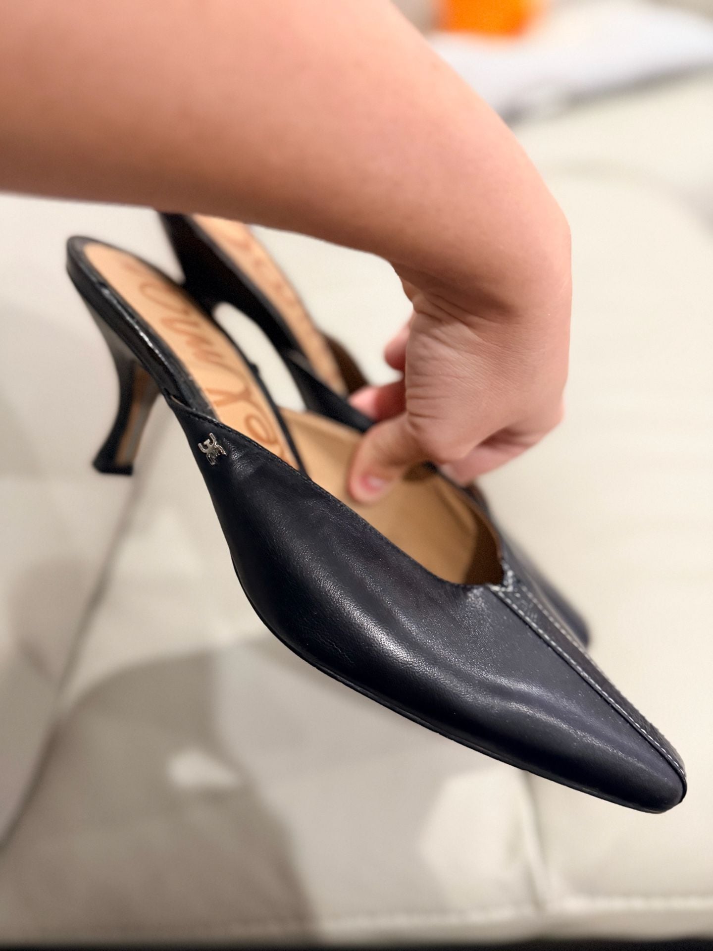 Sam Edelman Black Leather Pointed Toe Kitten Heel Mules 3
