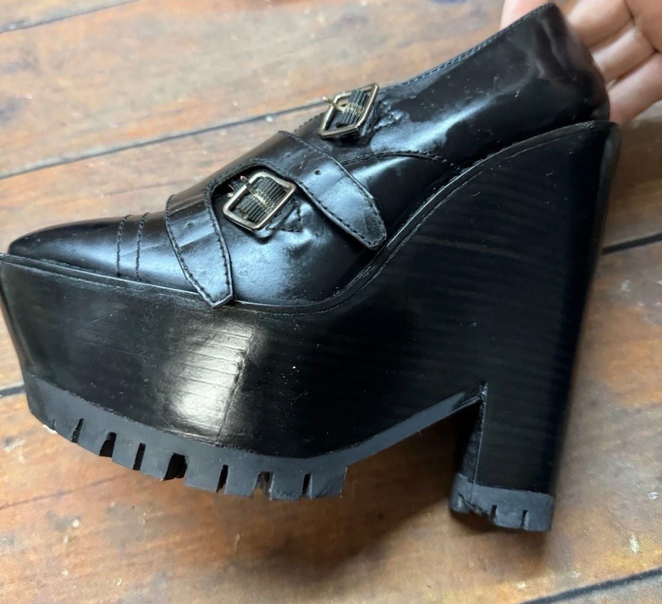 Burberry Prorsum Leather Monk Double Buckle Wedge Platform Size 39 11