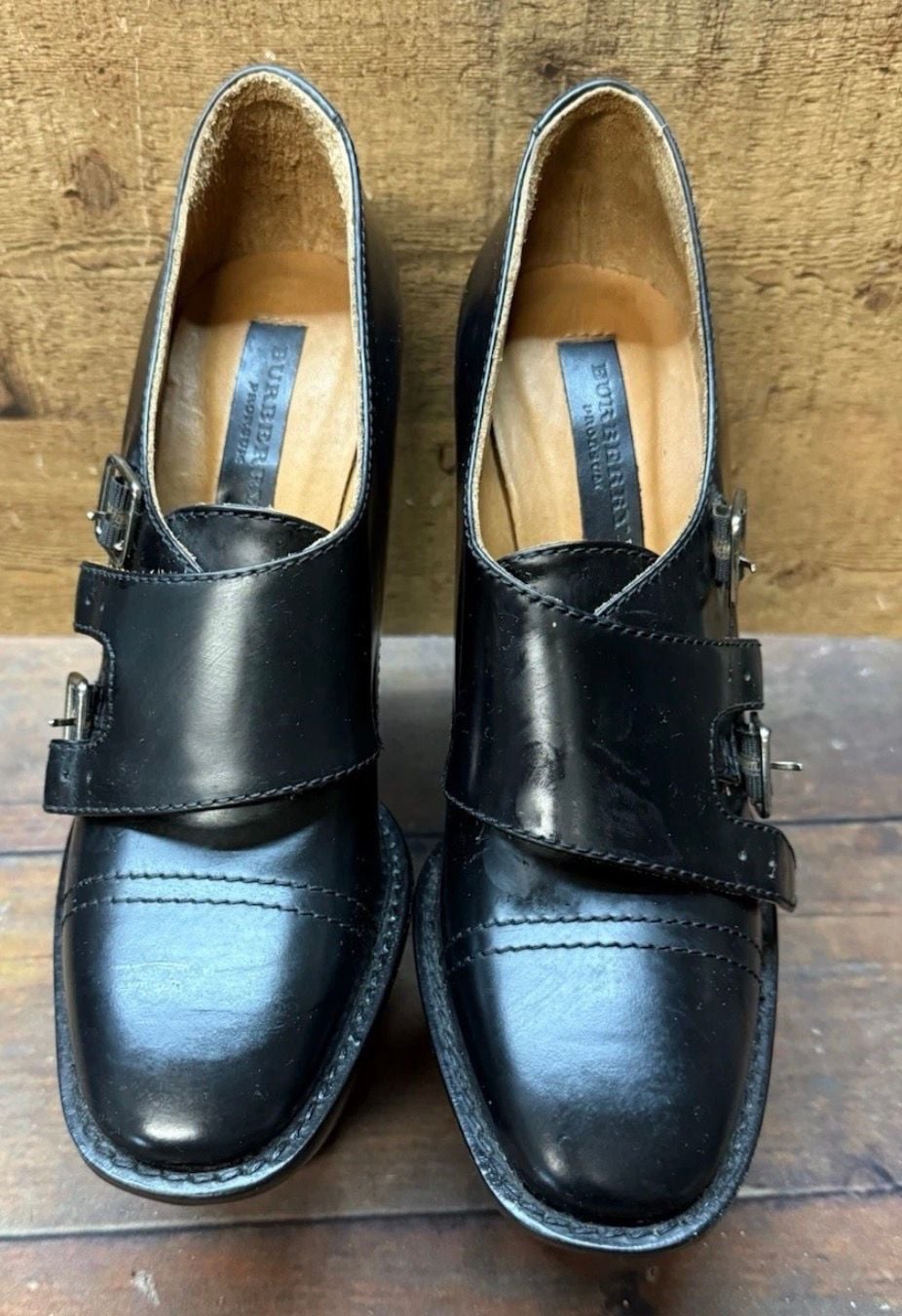 Burberry Prorsum Leather Monk Double Buckle Wedge Platform Size 39 12