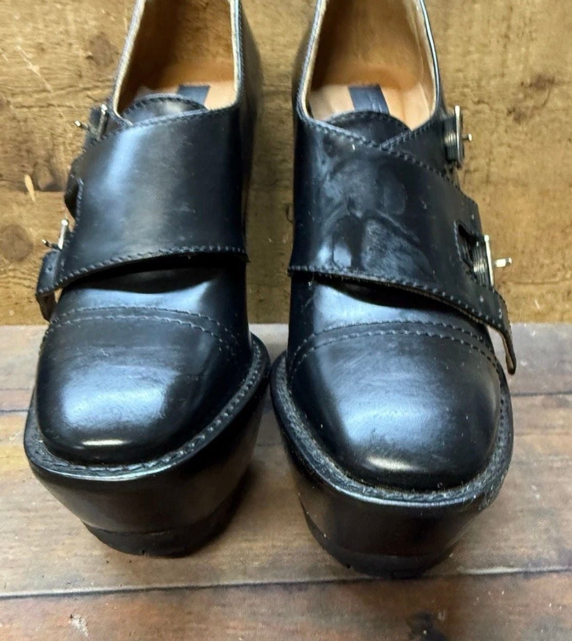Burberry Prorsum Leather Monk Double Buckle Wedge Platform Size 39 13