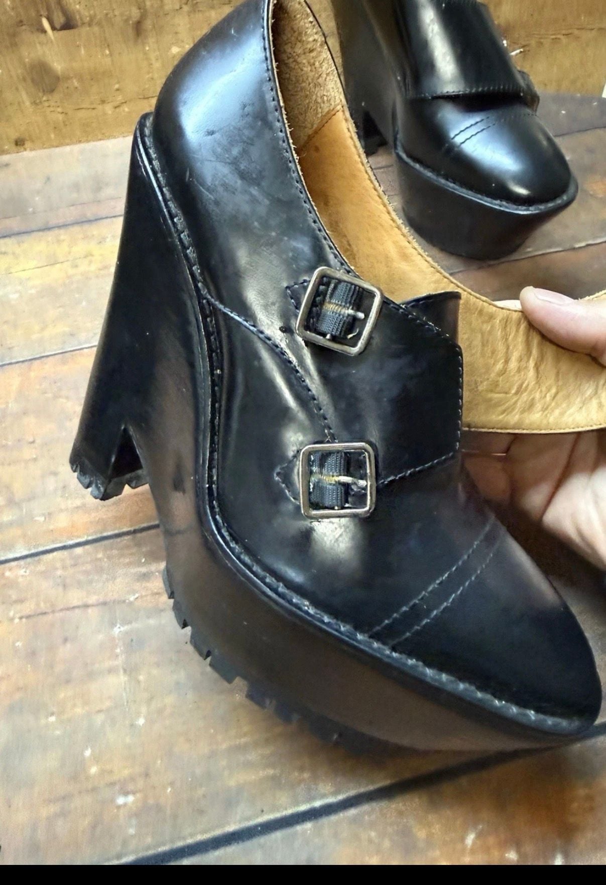 Burberry Prorsum Leather Monk Double Buckle Wedge Platform Size 39 16