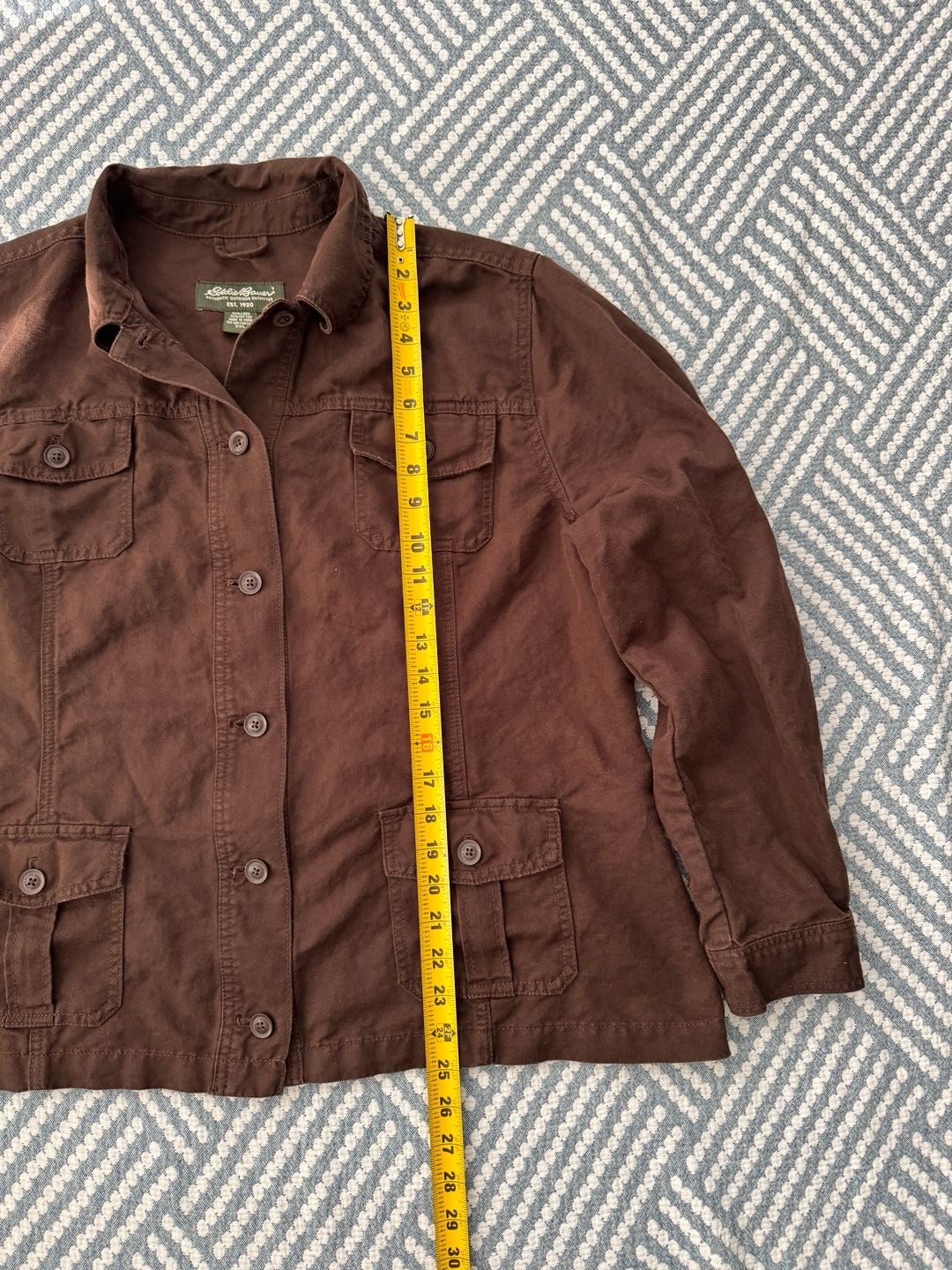Eddie Bauer Utility Jacket Size XL Brown Linen Four Pocket 7