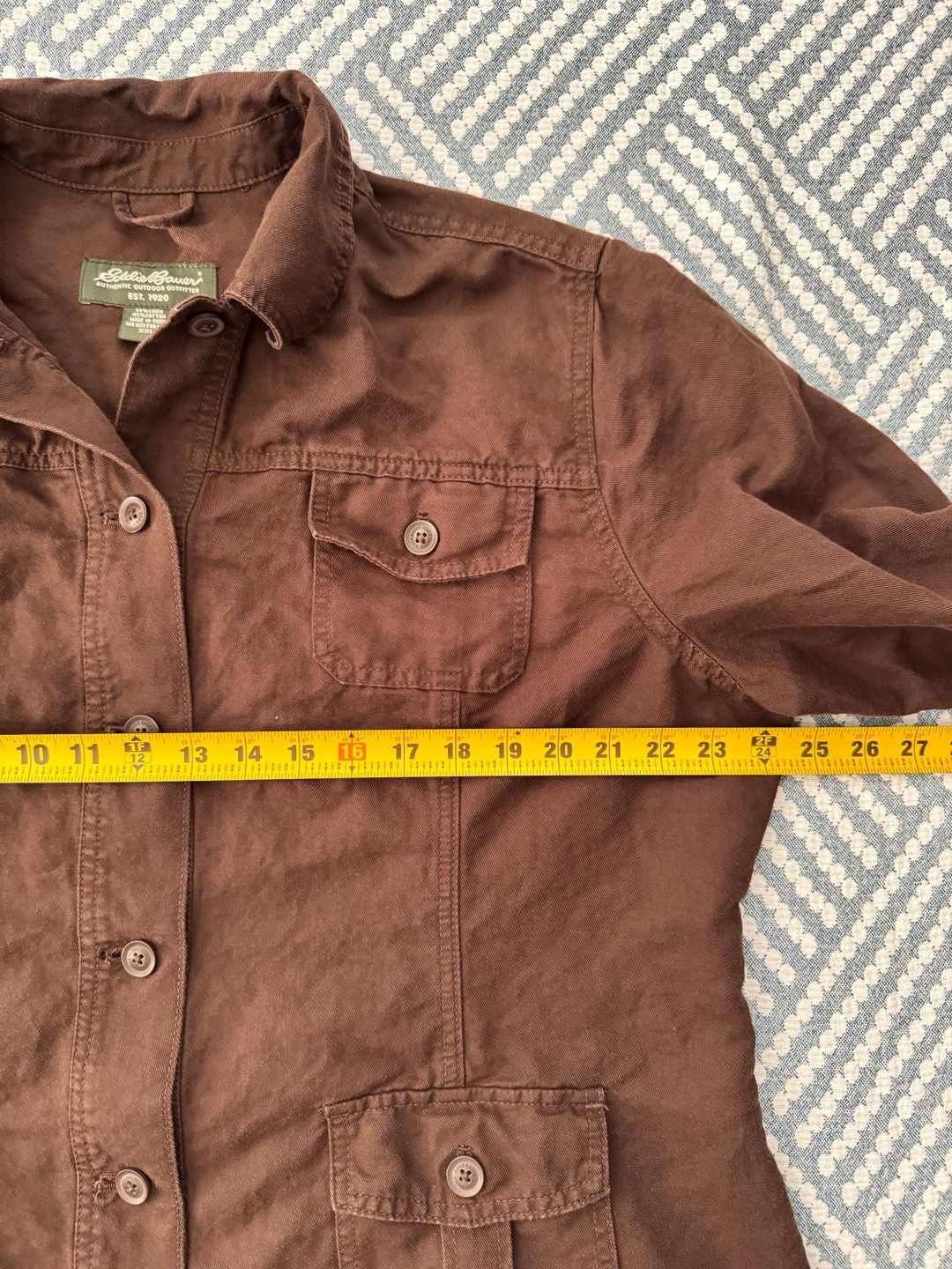 Eddie Bauer Utility Jacket Size XL Brown Linen Four Pocket 8