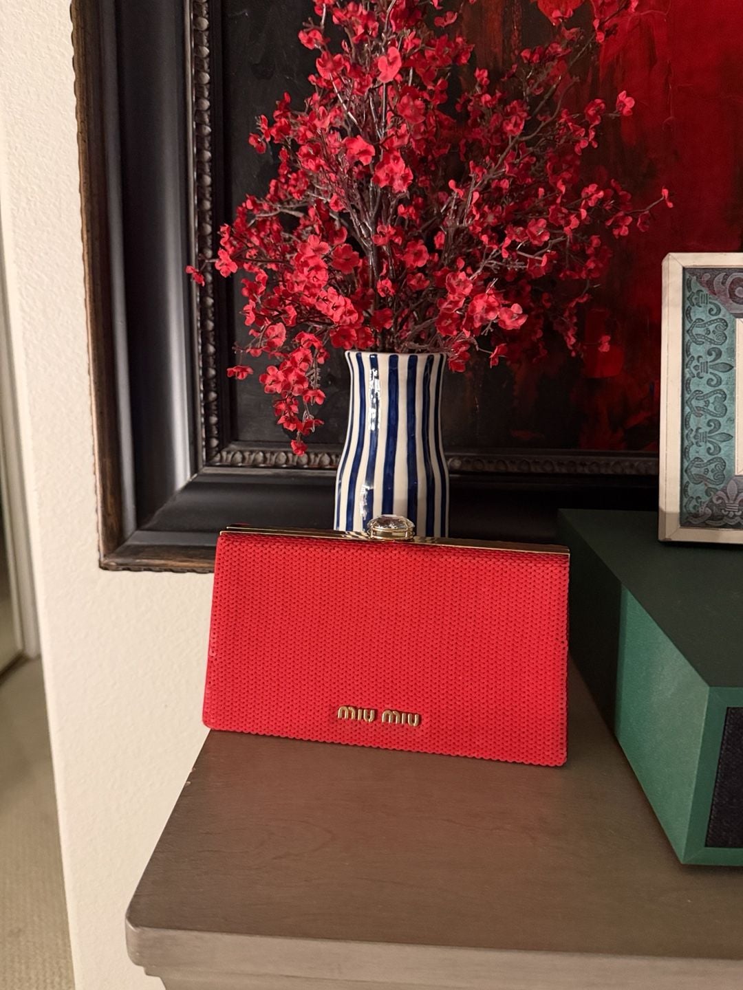Miu Miu Red Sequin Crystal Clasp Crossbody Clutch 2