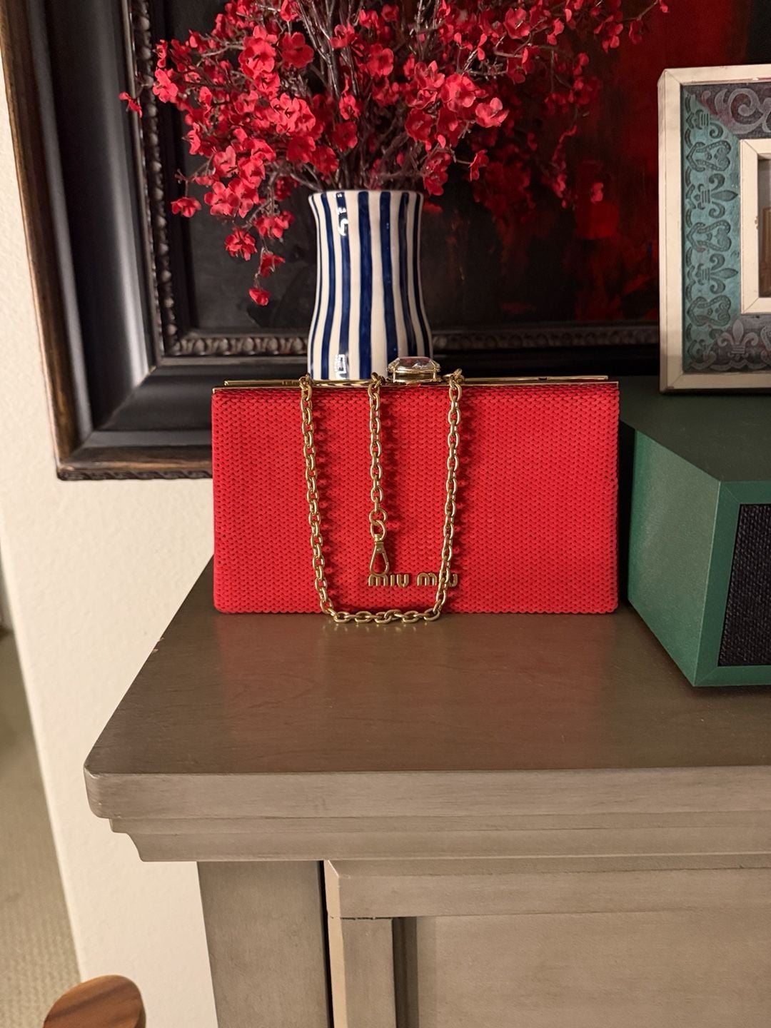 Miu Miu Red Sequin Crystal Clasp Crossbody Clutch 3