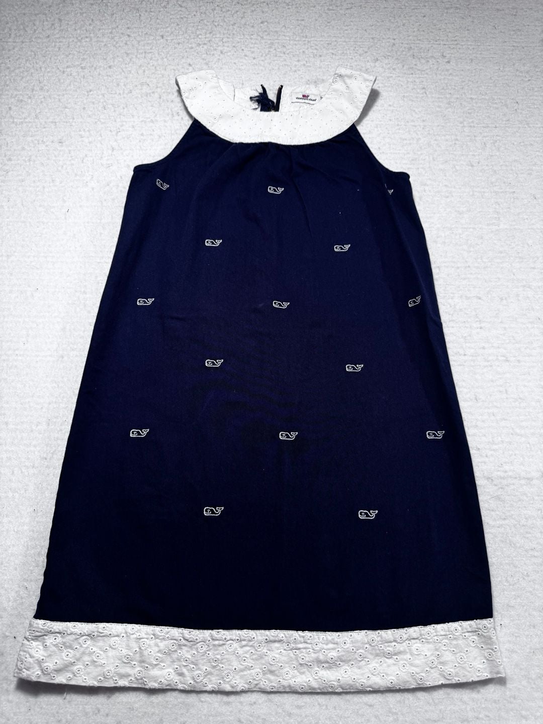 Vineyard Vines Girls Dress Size 12 Navy White Eyelet Collar 2