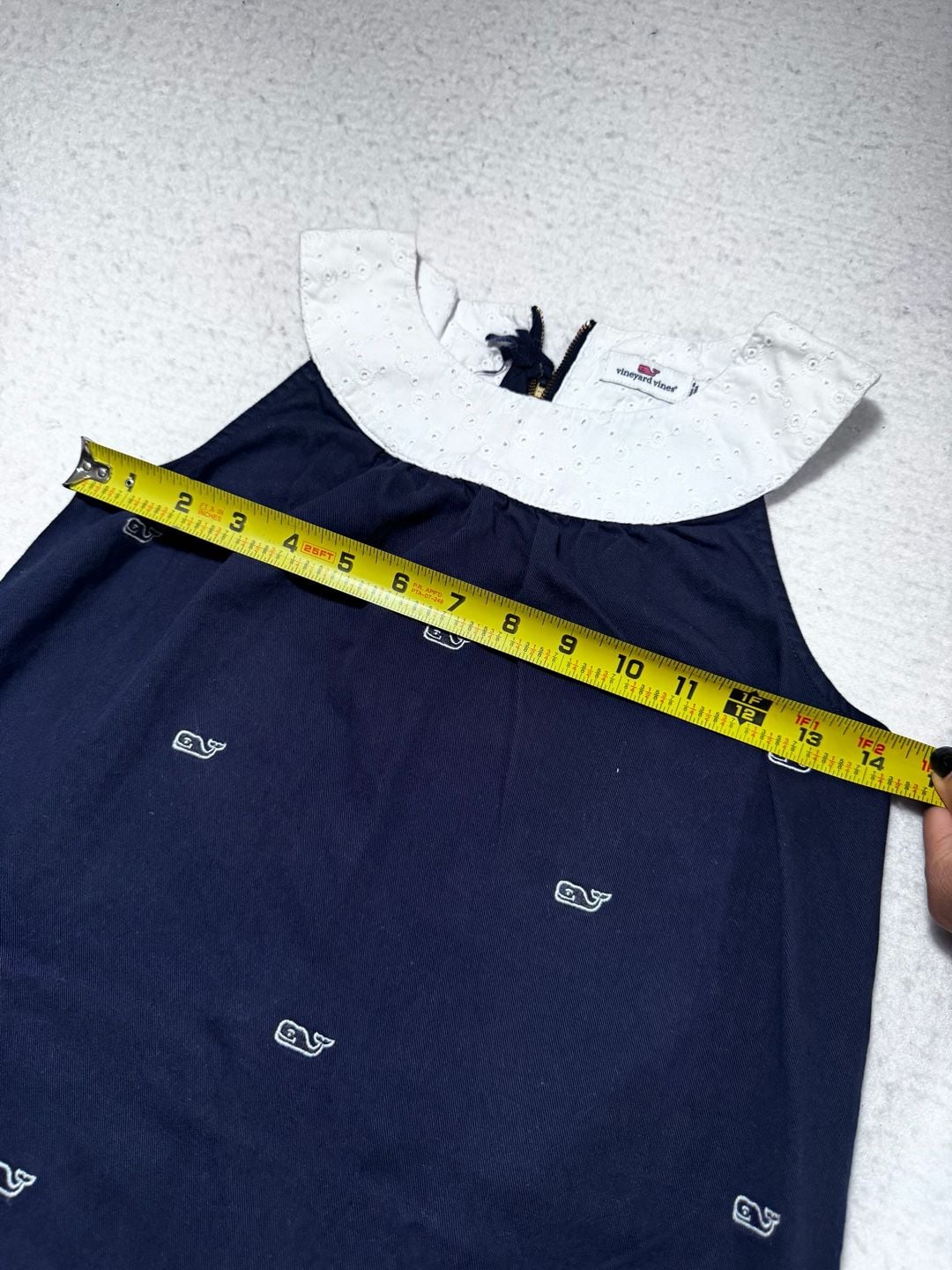 Vineyard Vines Girls Dress Size 12 Navy White Eyelet Collar 3