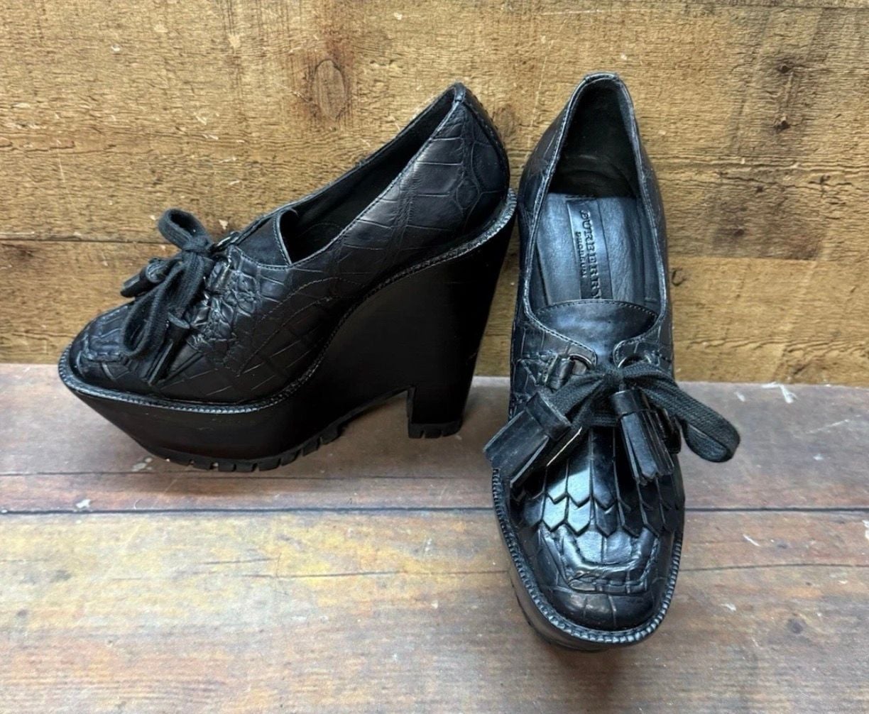 Burberry Prorsum Alligator Platform Heels Black Croc EU 37.5 Runway 20