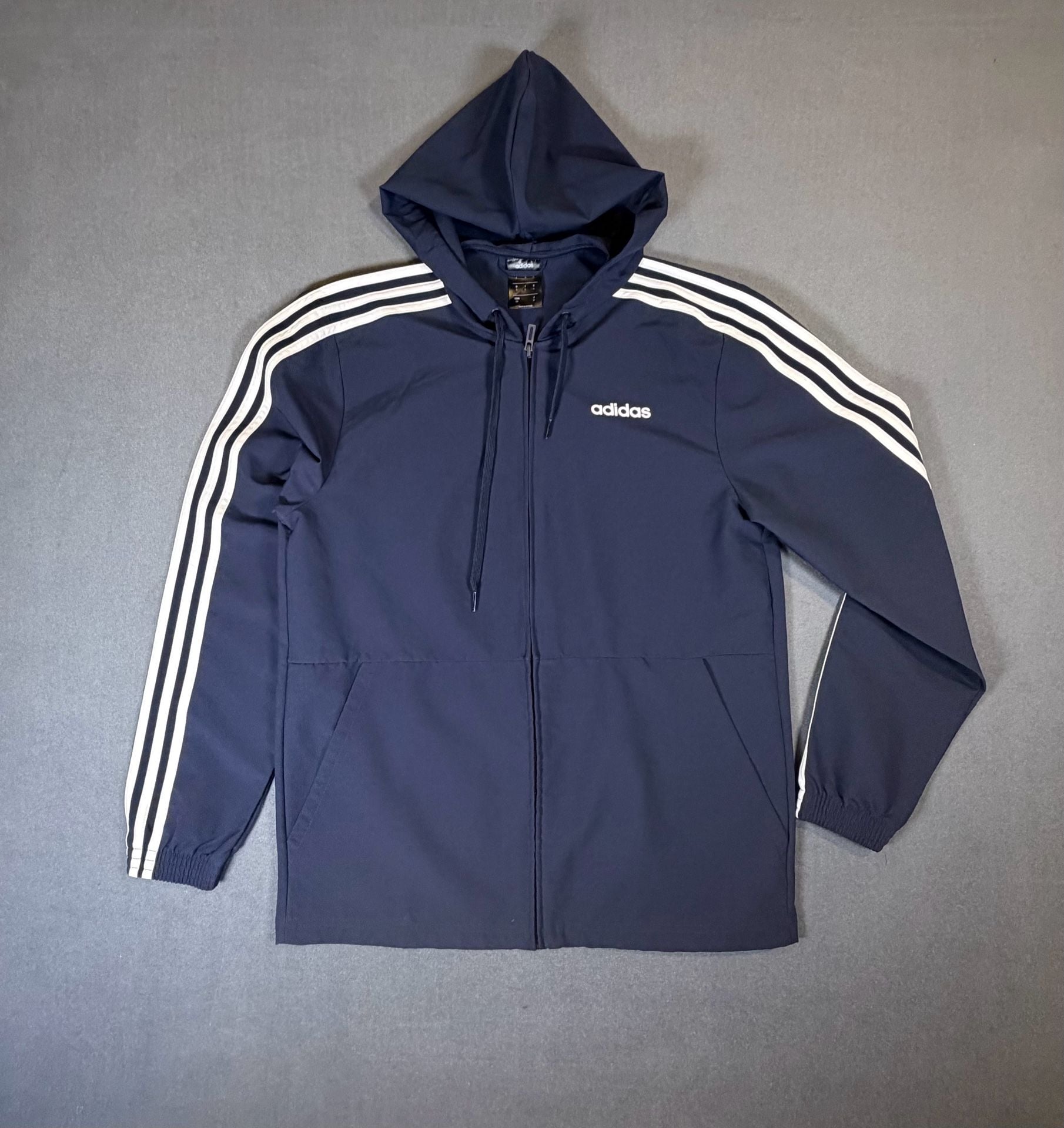 Adidas Essentials 3-Stripes Woven Windbreaker Jacket Navy Blue Men’s S 2