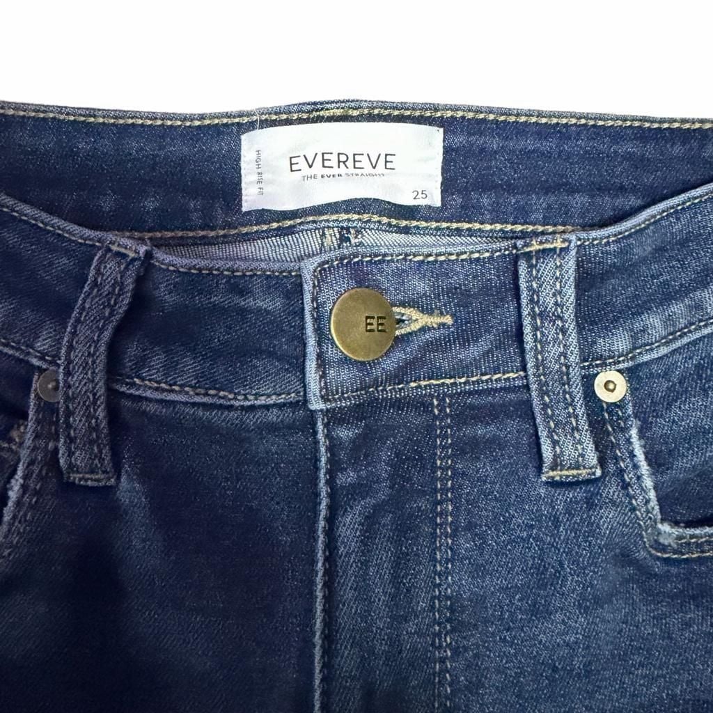 Evereve The Ever Straight Jeans Size 25 High Rise Dark Wash 6