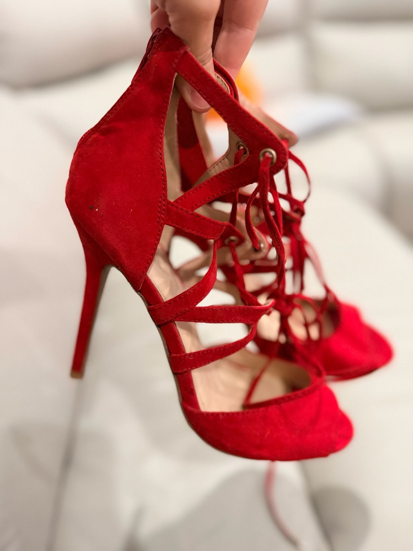 Wild Diva Red Lace Up Heels Shoes Size 7.5 2